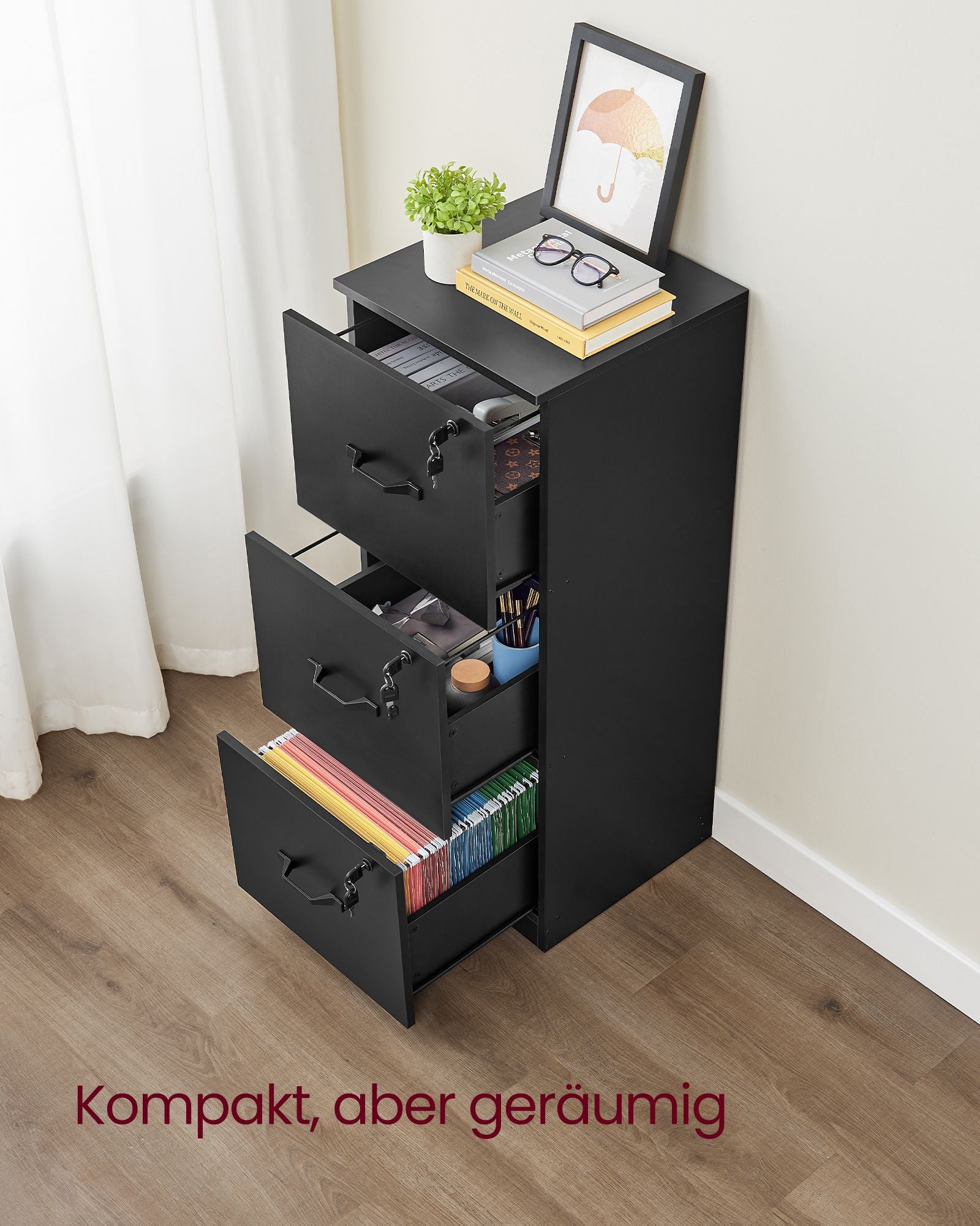 Archive cabinet - with 3 lockable drawers - ink black