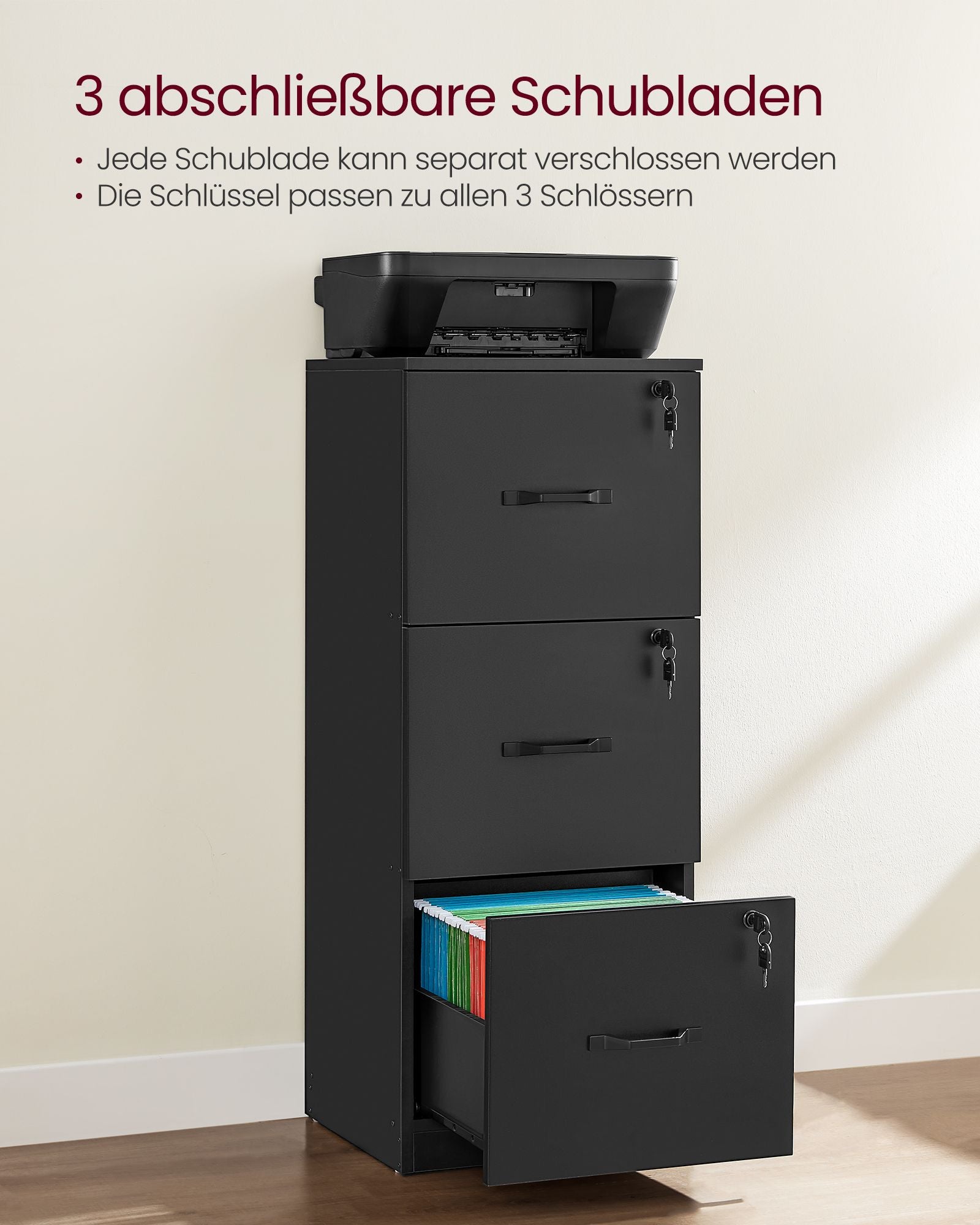 Archive cabinet - with 3 lockable drawers - ink black