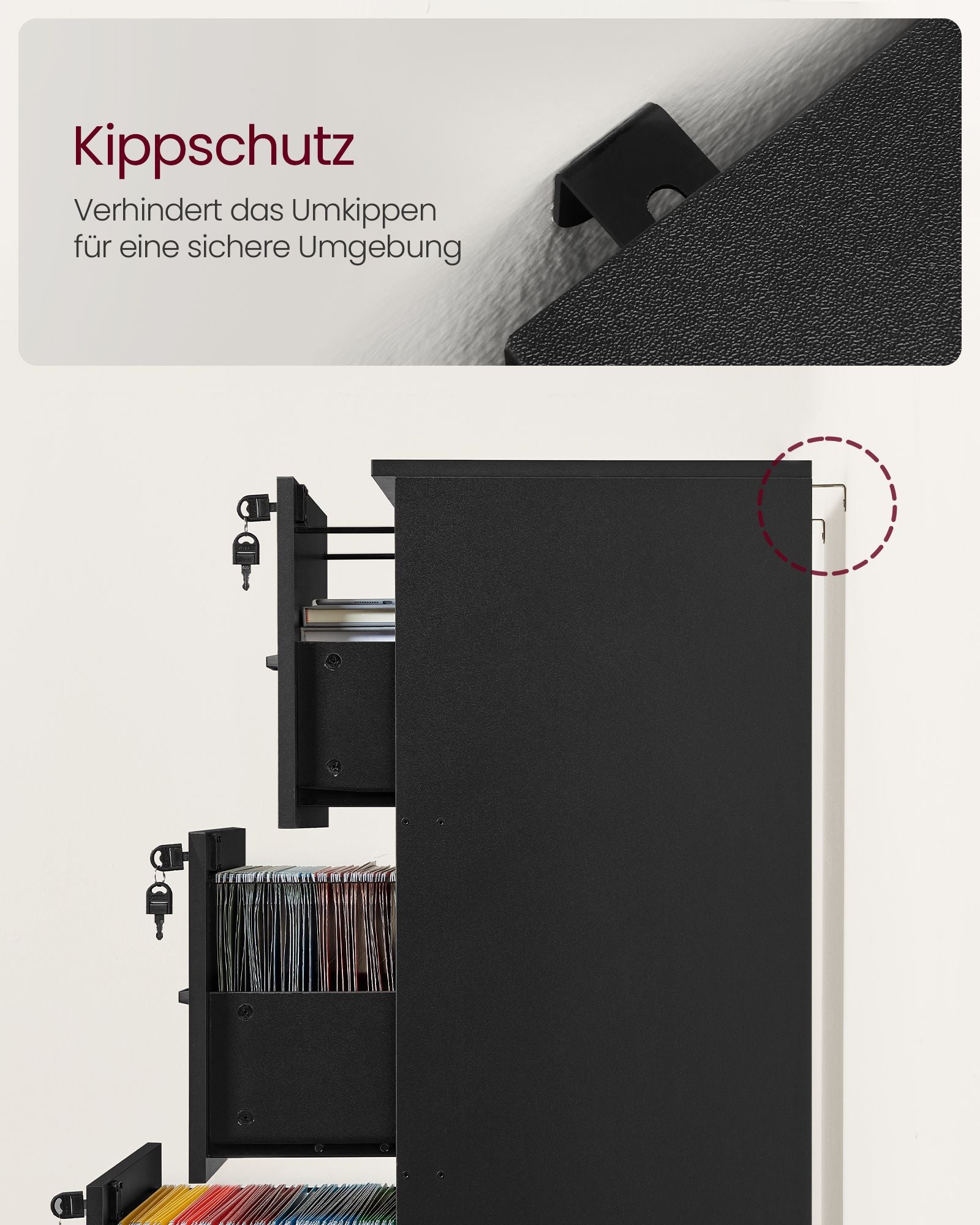 Archive cabinet - with 3 lockable drawers - ink black