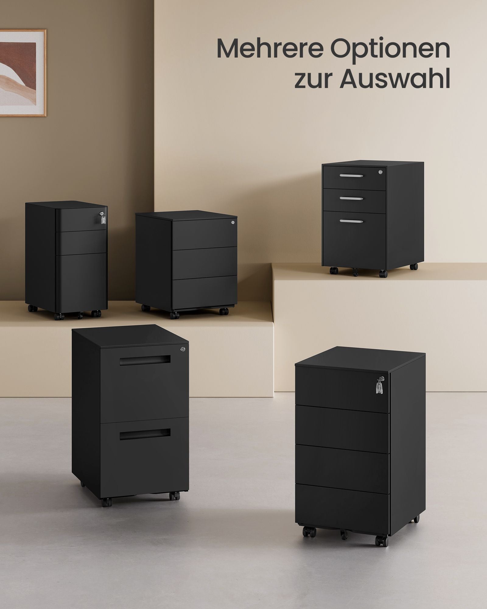 Roll container - 4 drawers - on wheels - ink -black