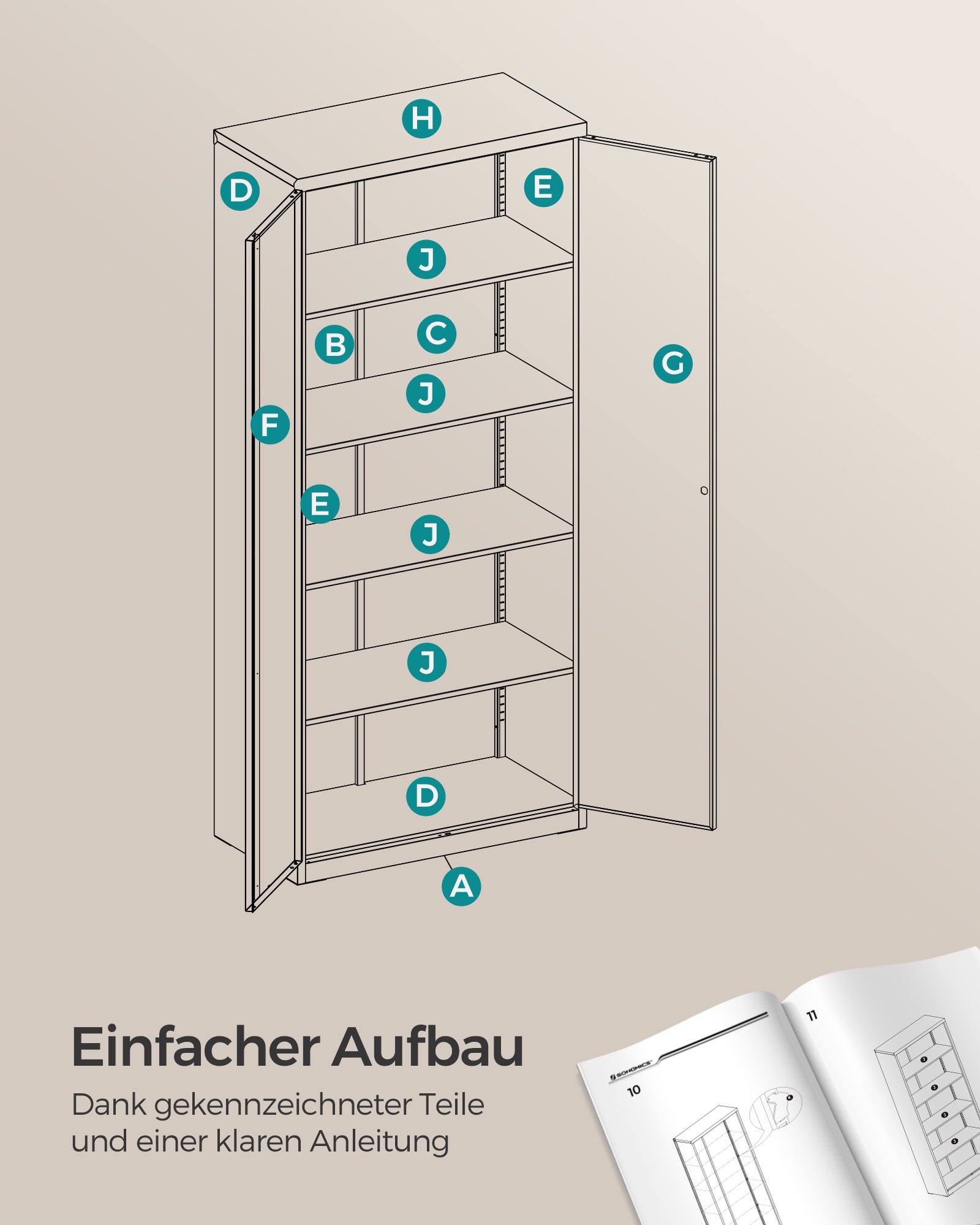 Archive cabinet with double doors and 5 levels