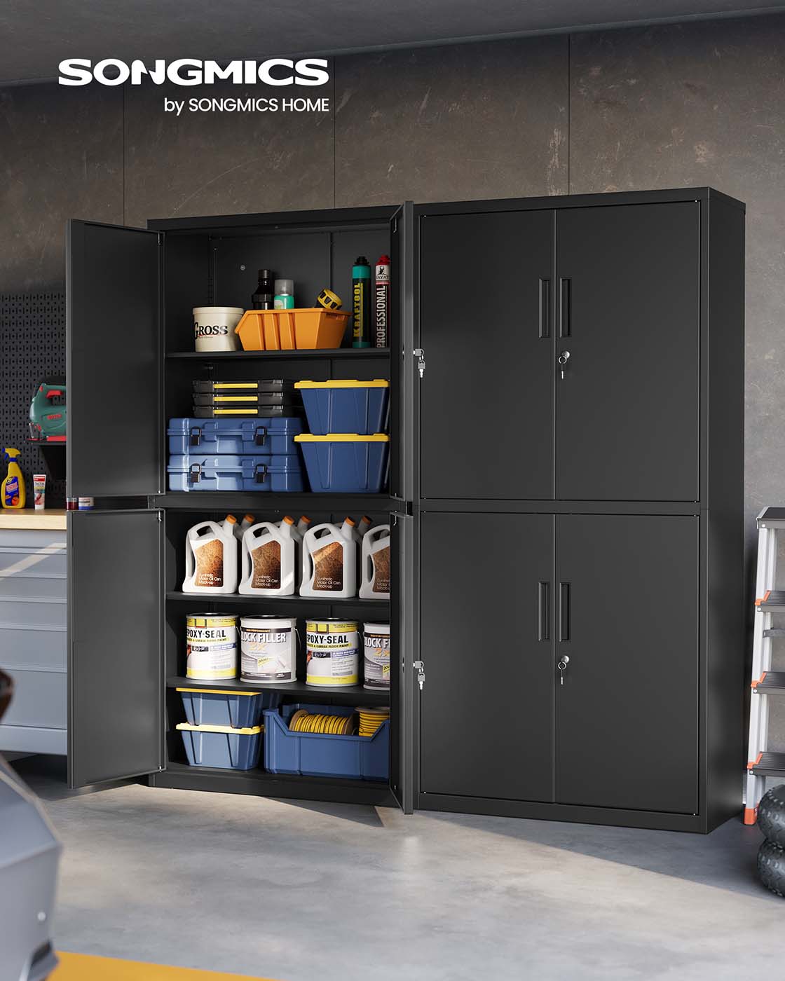 Archive cabinet with 4 doors and 5 levels 40 x 80 x 180 cm matte black