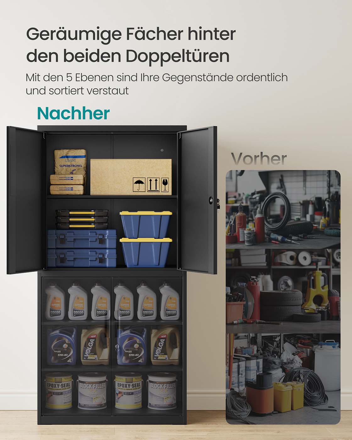 Archive cabinet with 4 doors and 5 levels 40 x 80 x 180 cm matte black