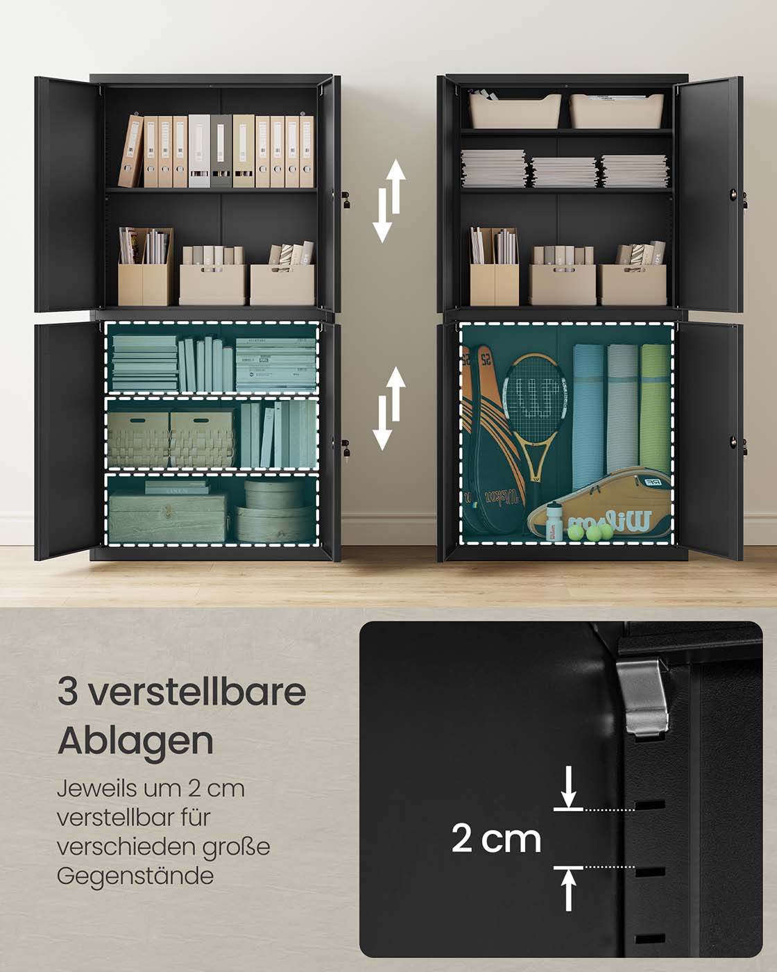 Archive cabinet with 4 doors and 5 levels 40 x 80 x 180 cm matte black