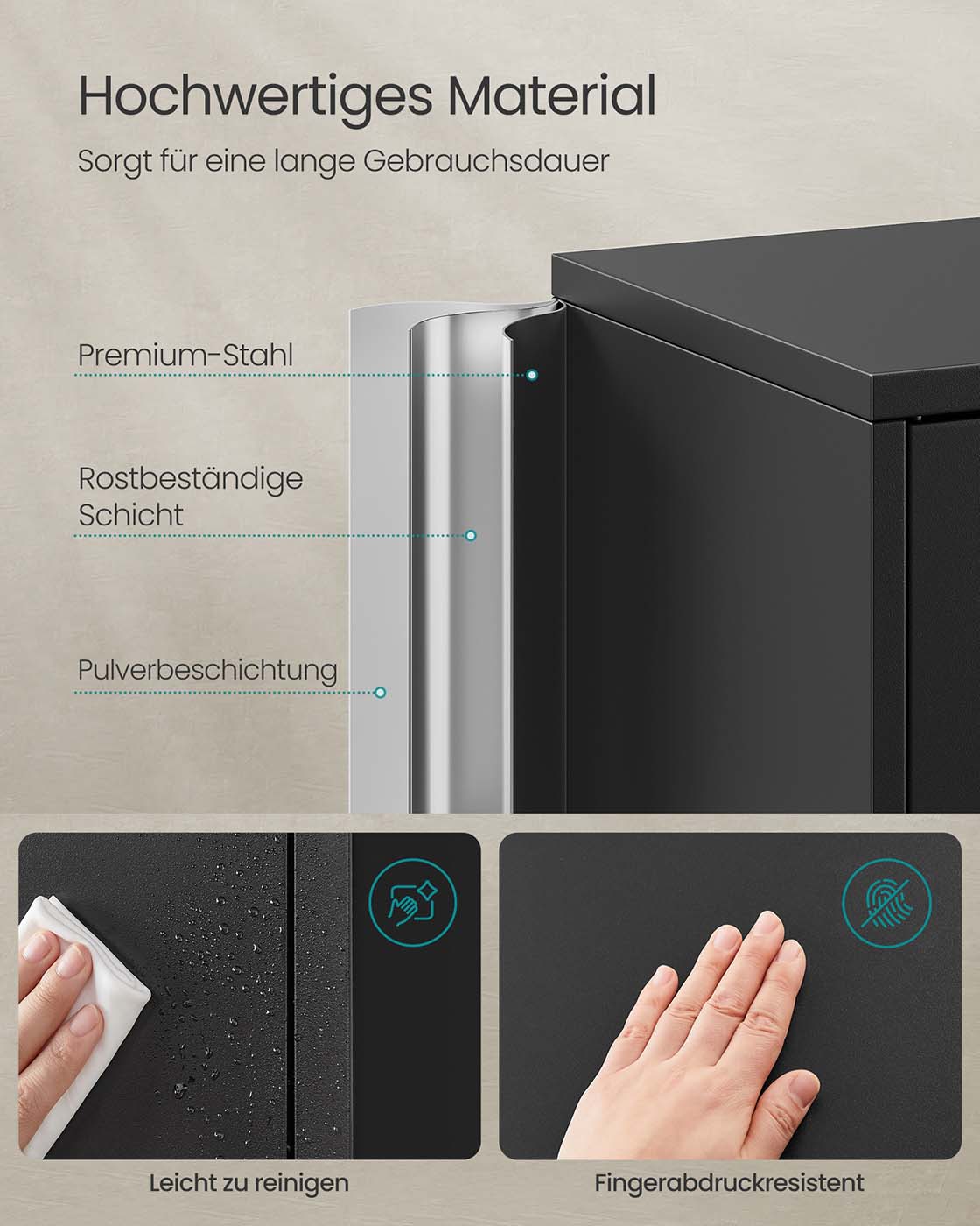 Archive cabinet with 4 doors and 5 levels 40 x 80 x 180 cm matte black