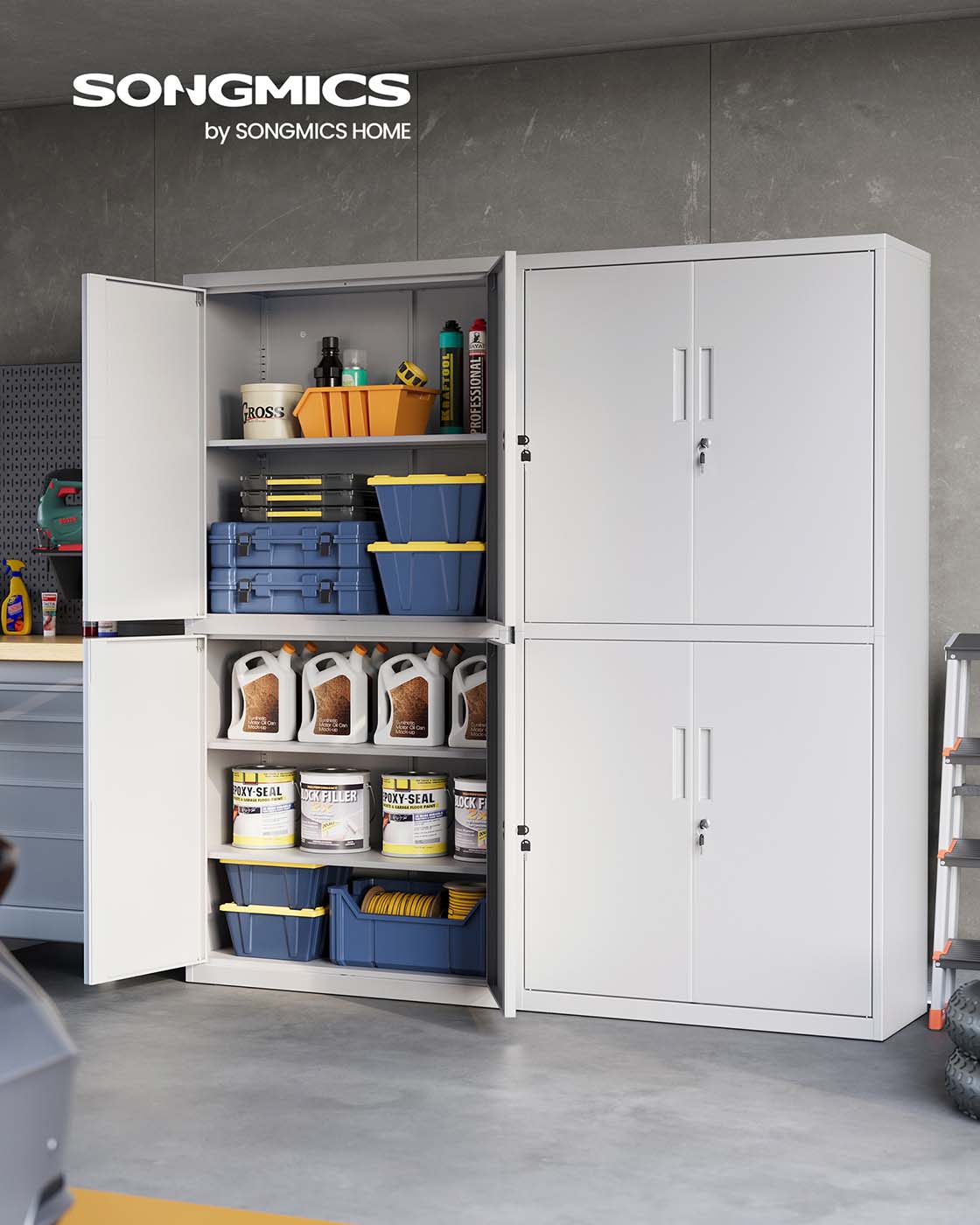 Archive cabinet with 4 doors and 5 levels 40 x 80 x 180 cm Mat gray