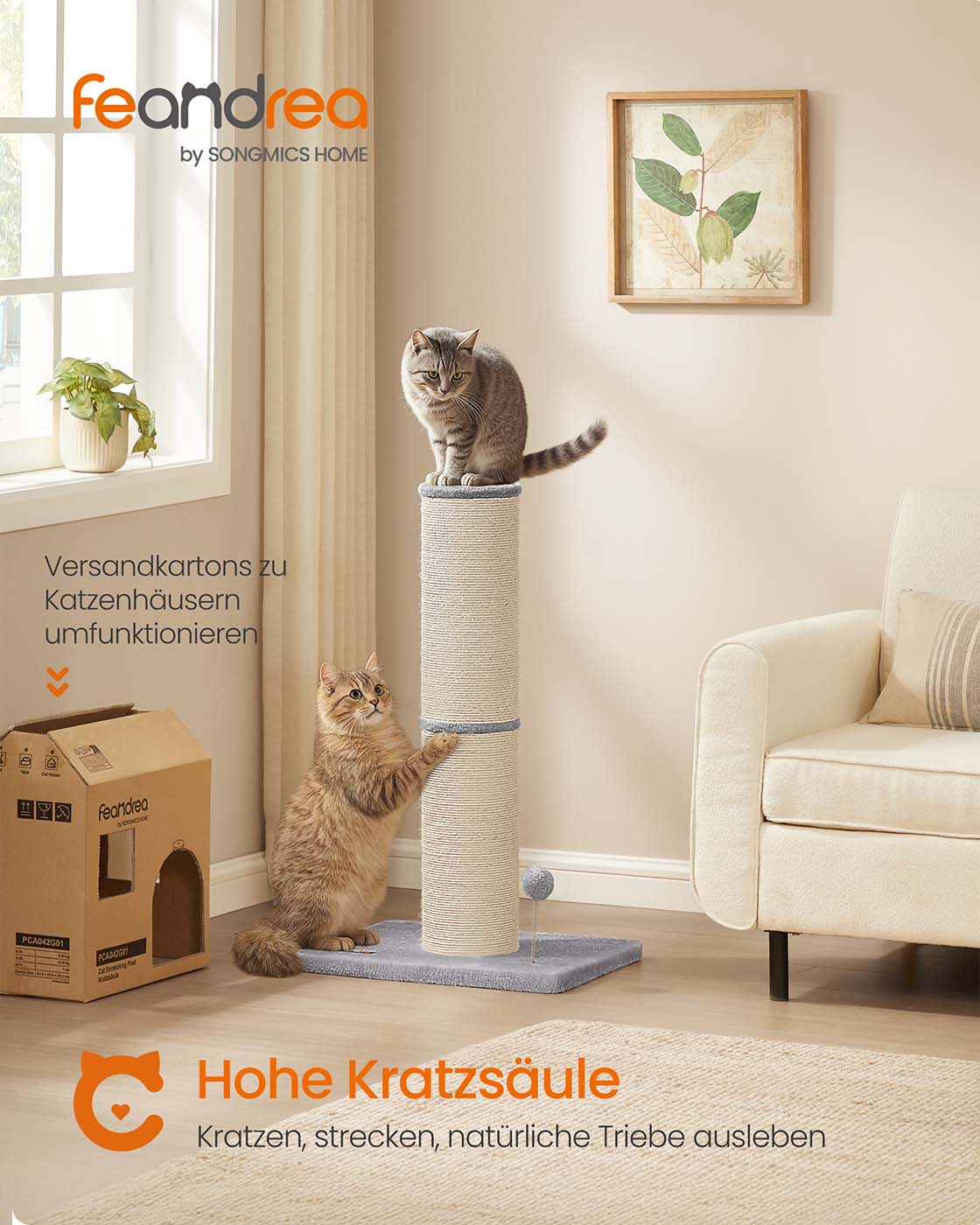 XXL scratching post for large cats, pigeon gray