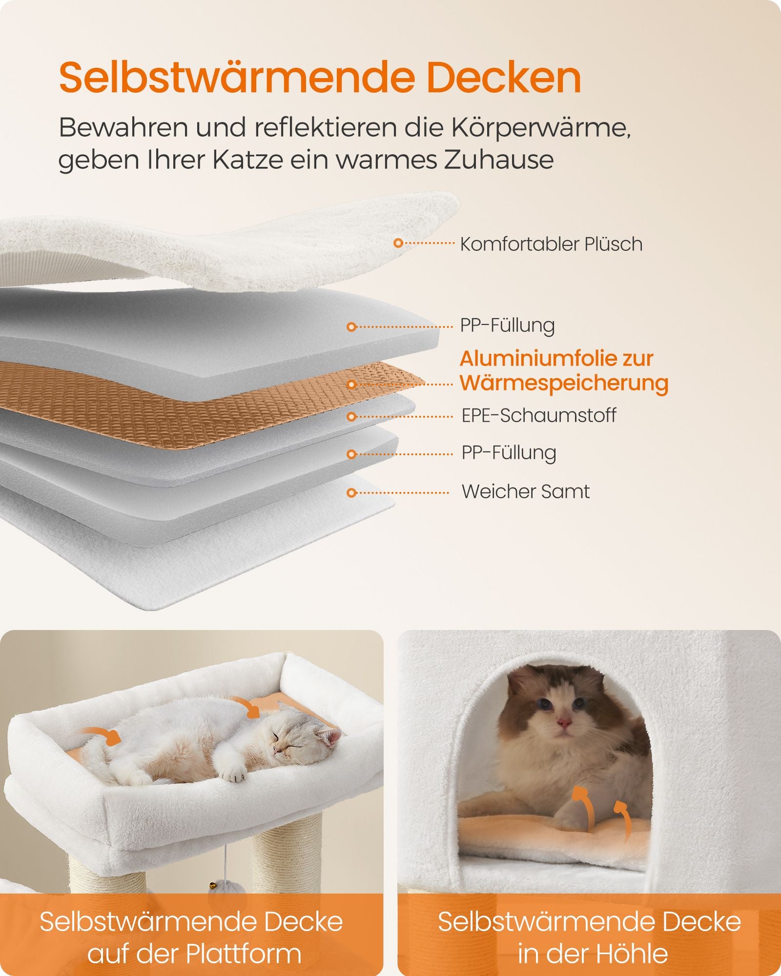 Scratching post with plateaus 50 x 50 x 160 cm crème white beige