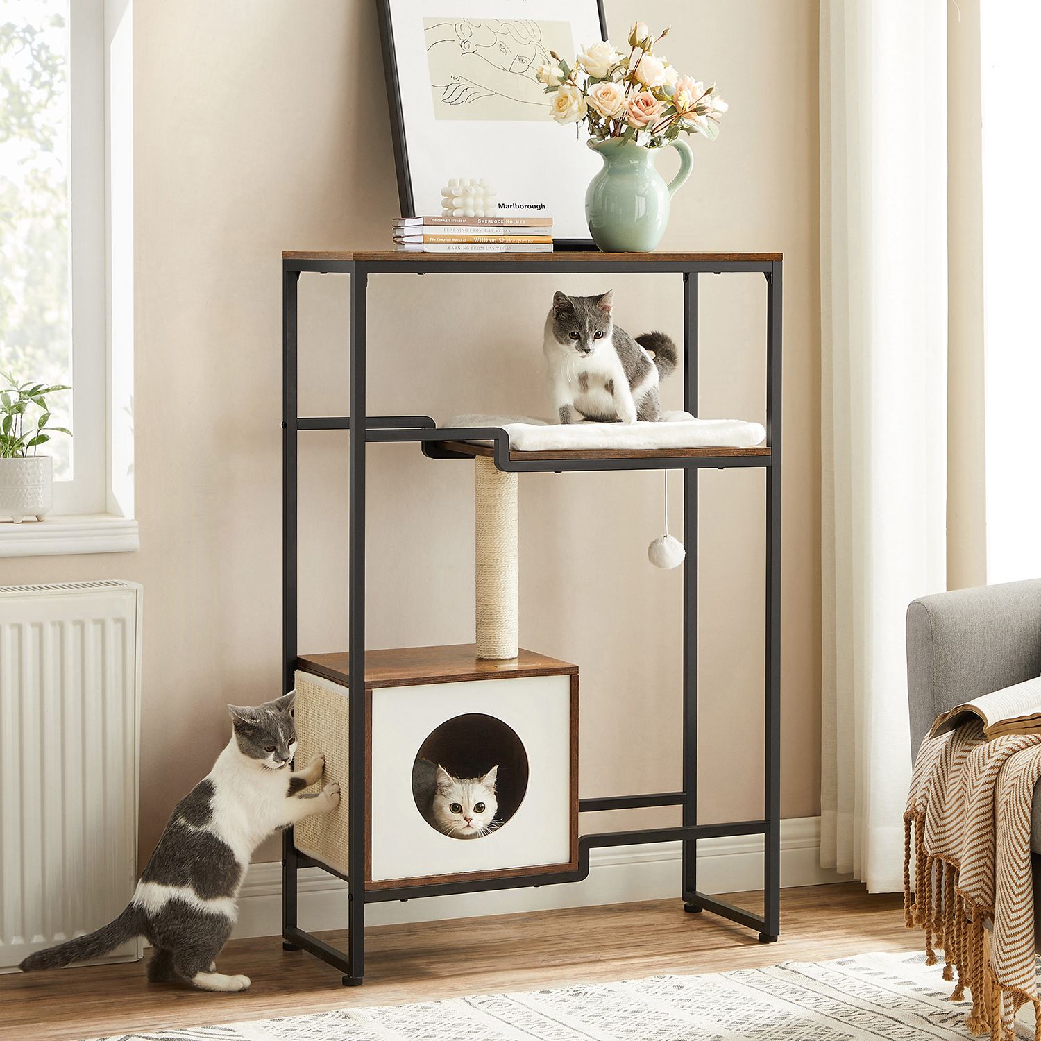 Scratching post - 2 -in -1 furniture - with shelf - brown