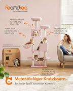 Large scratching post - with 13 scratching posts - Multiple levels - Pastel pink