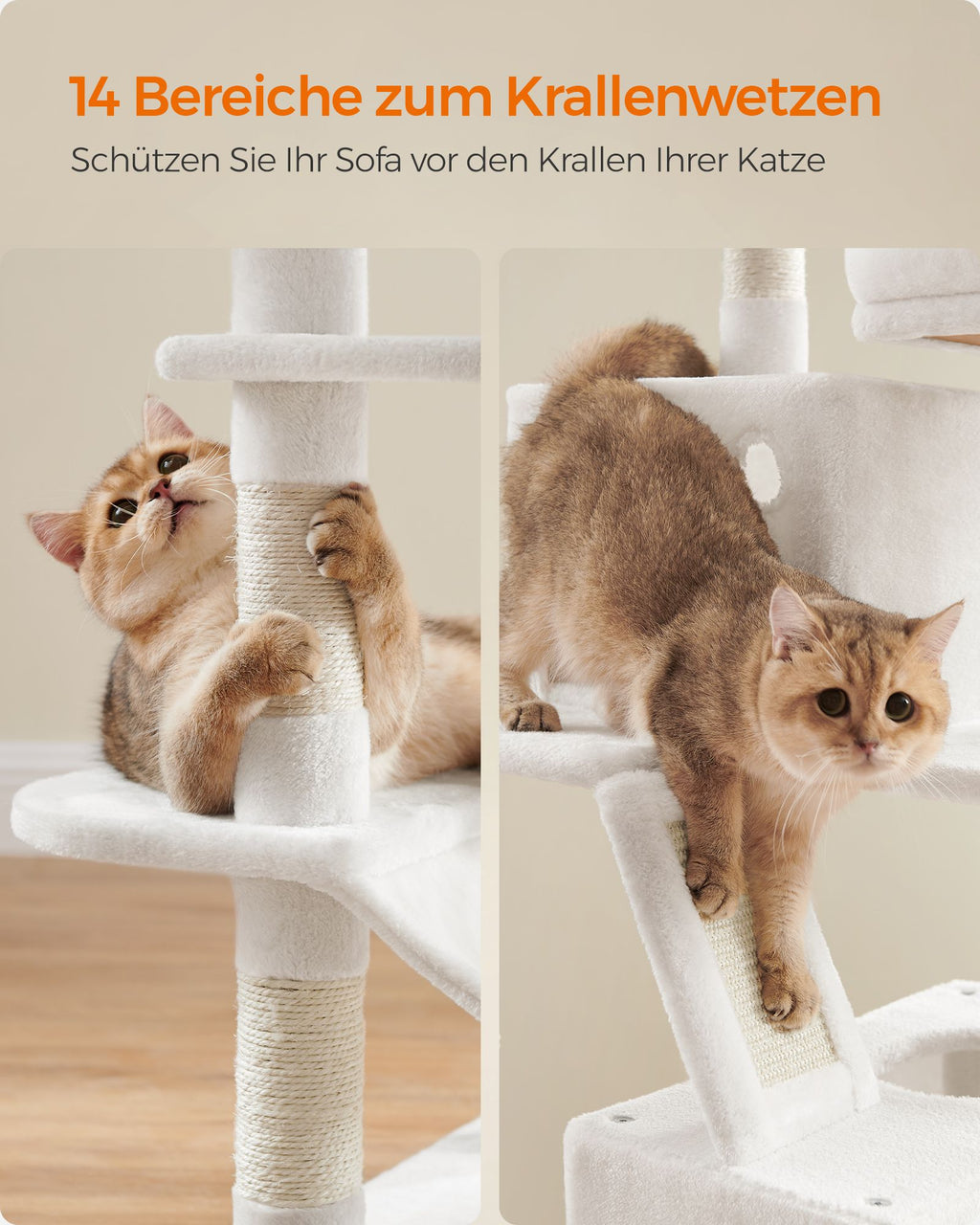 Large scratching post - with 13 scratching posts - Multiple levels - Crèmwit