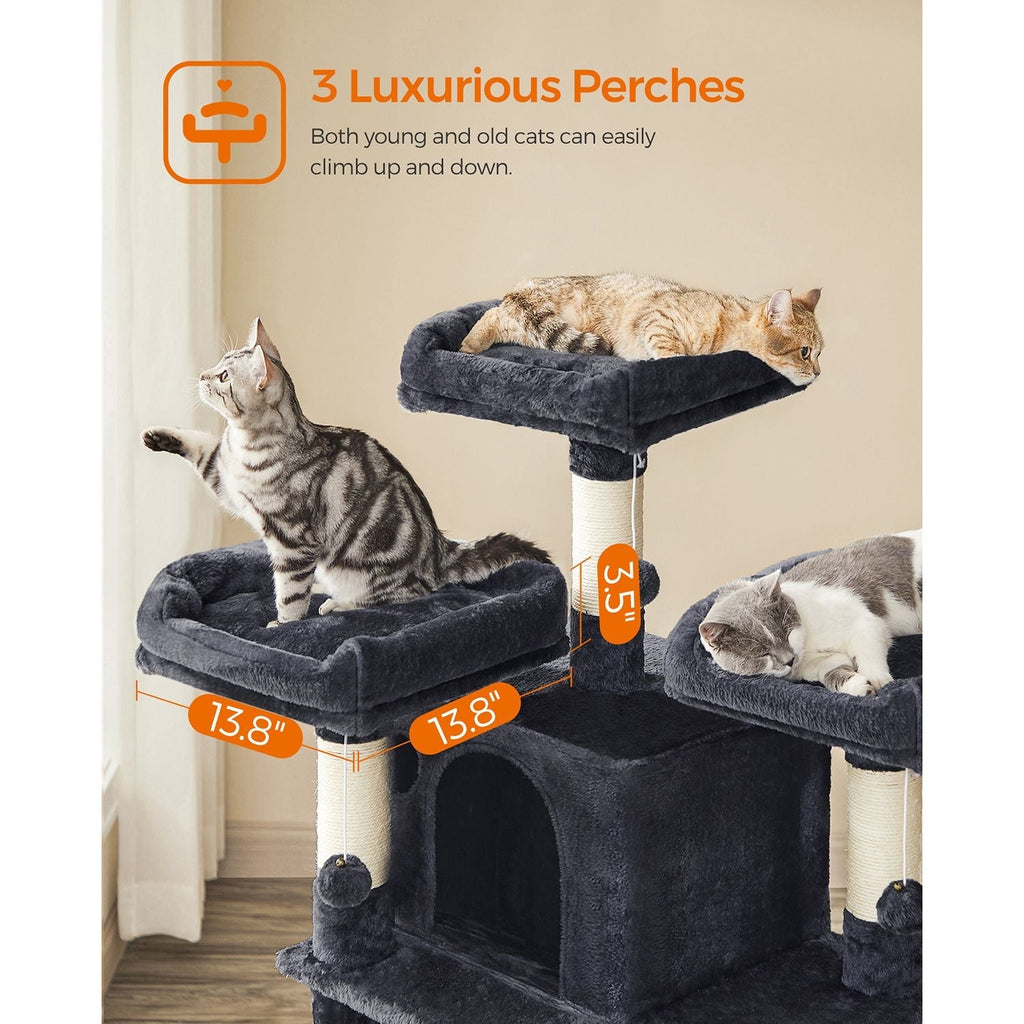 Scratching post XXL - 3 platforms and 2 caves - 172 cm - flue gray