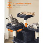 Scratching post XXL - 3 platforms and 2 caves - 172 cm - flue gray