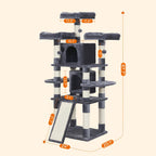 Scratching post XXL - 3 platforms and 2 caves - 172 cm - flue gray