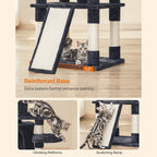 Scratching post XXL - 3 platforms and 2 caves - 172 cm - flue gray