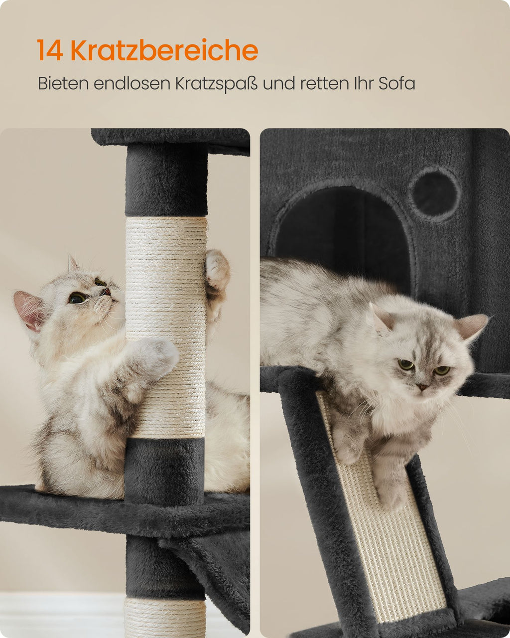 Large scratching post-206 cm high-multi-level-ink black