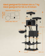 Large scratching post-206 cm high-multi-level-ink black