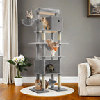 Scratching post - large - 201 cm - light gray - with platform