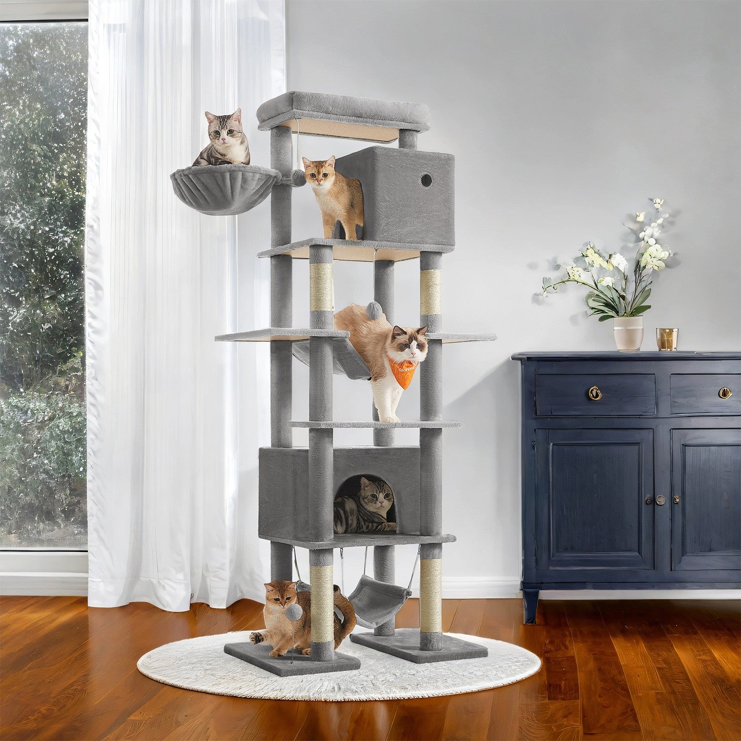 Scratching post - large - 201 cm - light gray - with platform