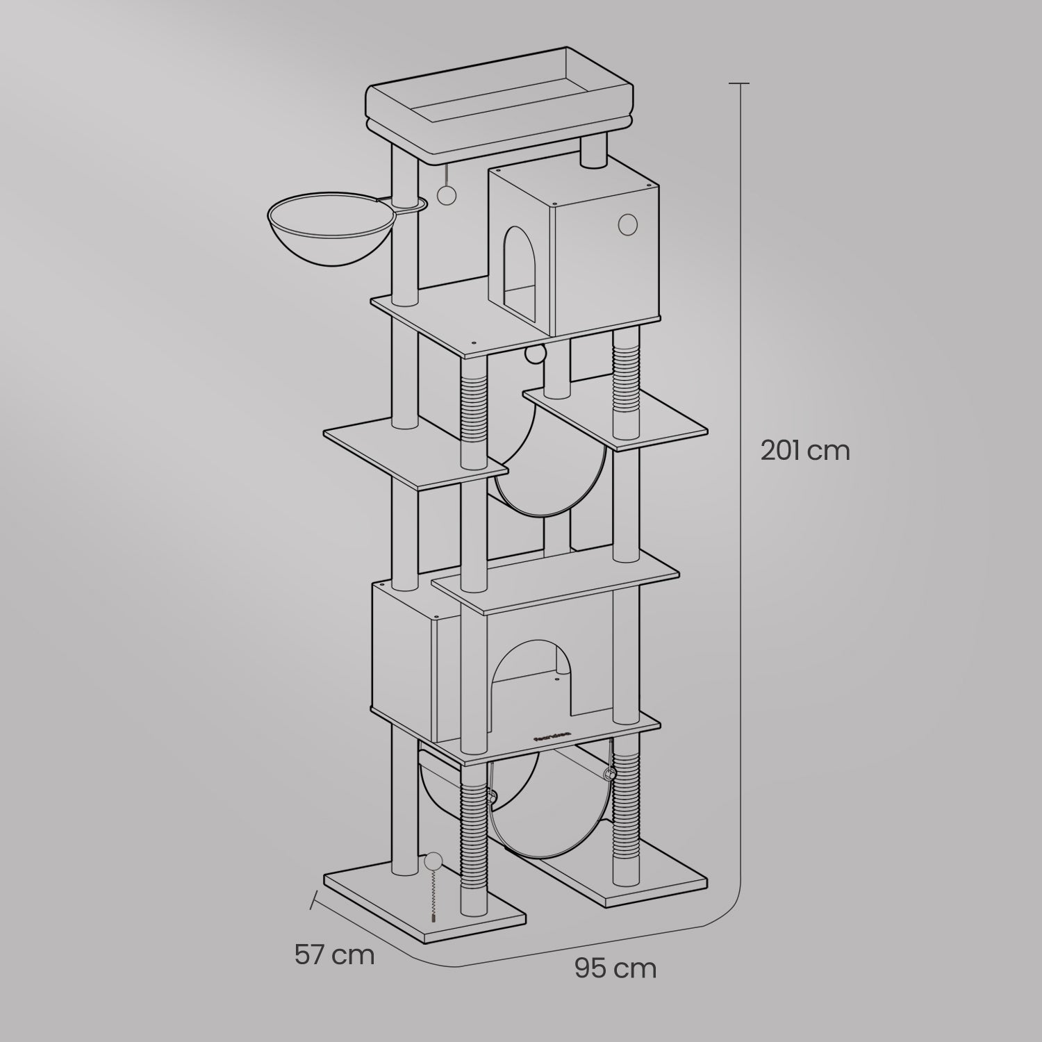 Scratching post - large - 201 cm - light gray - with platform