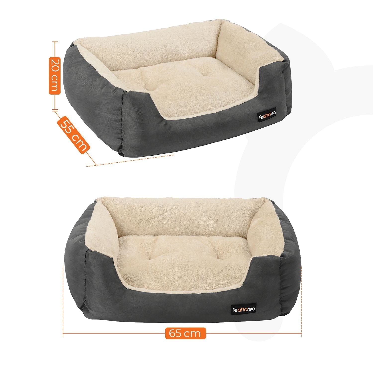 Dog bed - 65 x 55 x 20 cm - With reversible cushion - Gray
