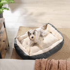 Dog bed - 80 x 65 x 20 cm - With reversible cushion - Gray