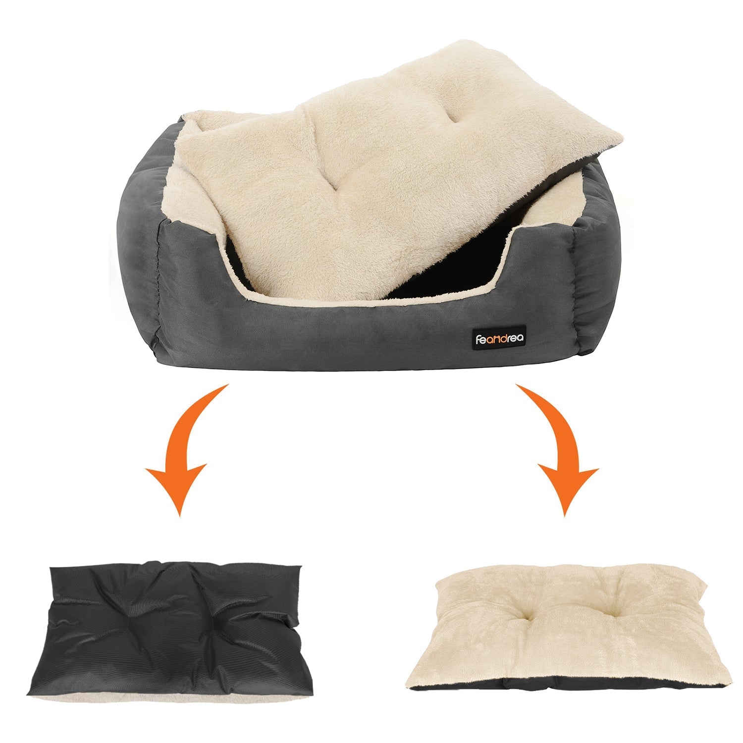 Dog bed - 80 x 65 x 20 cm - With reversible cushion - Gray