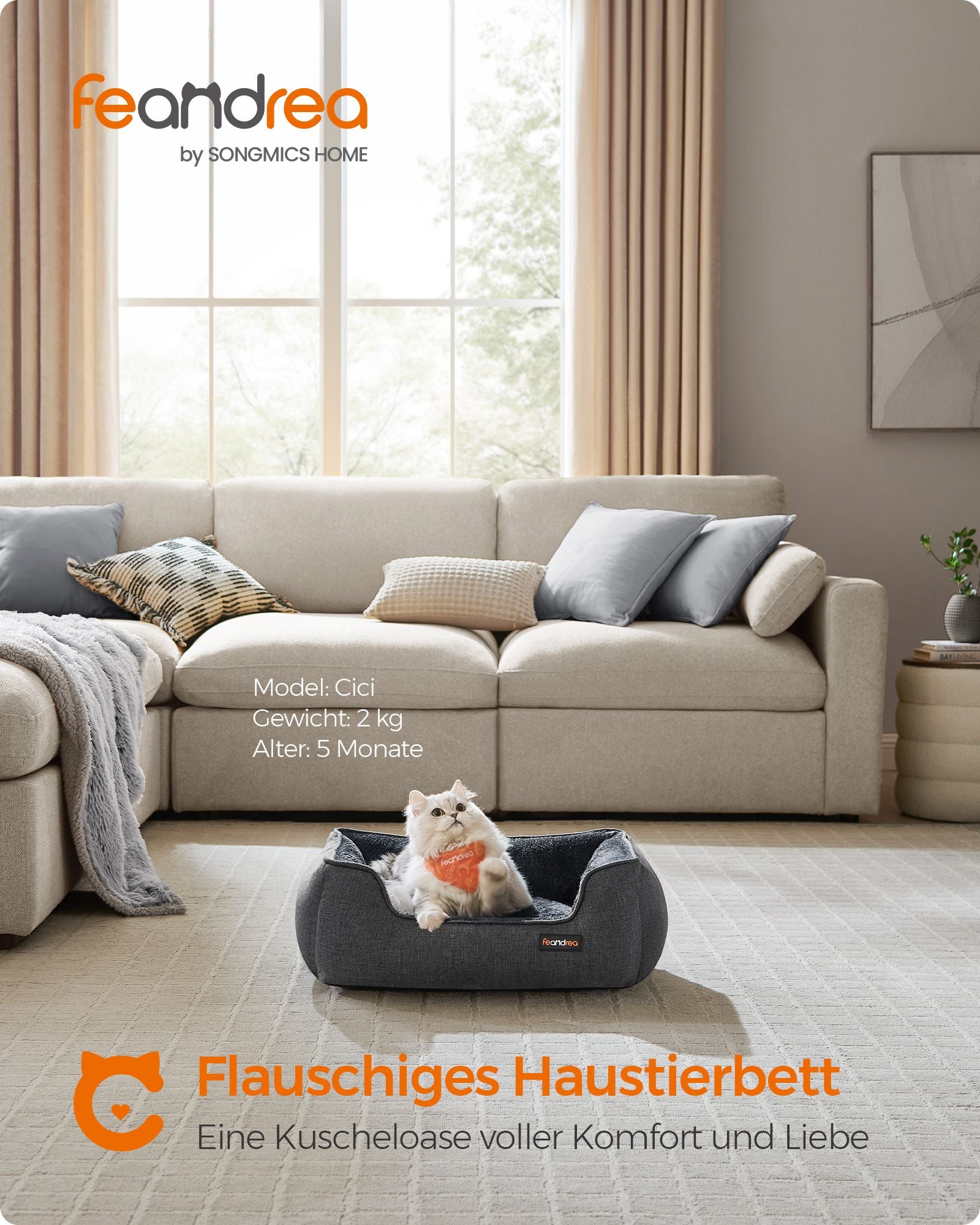 Dog basket with removable and washable dark gray cover