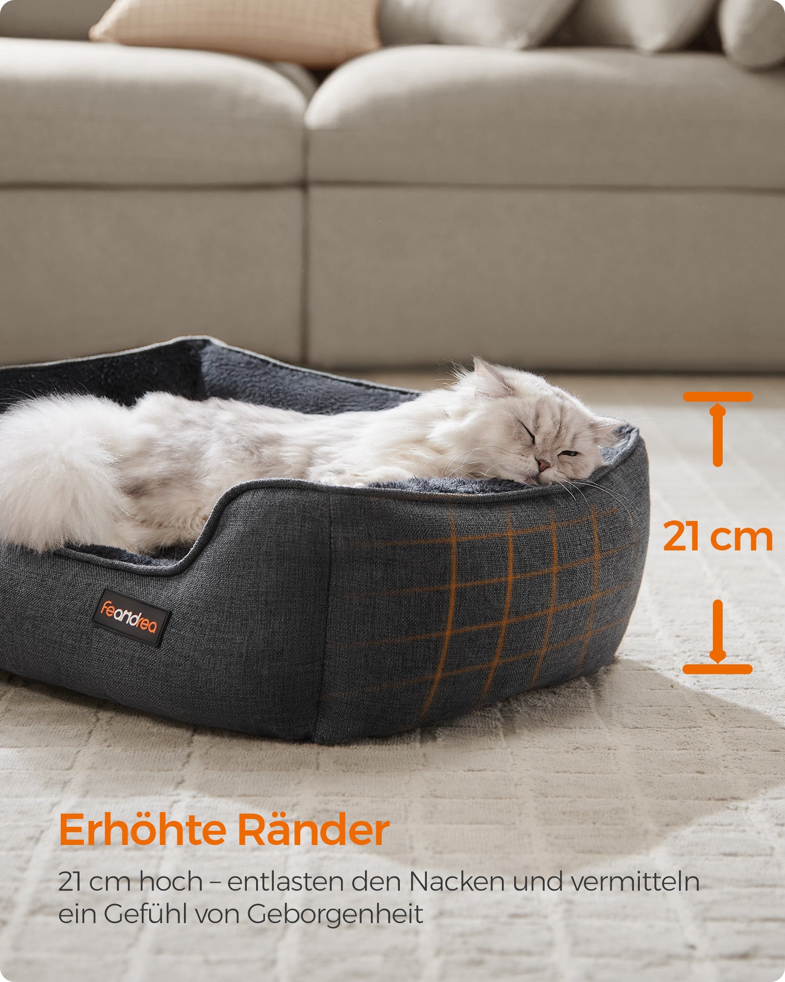 Dog basket with removable and washable dark gray cover