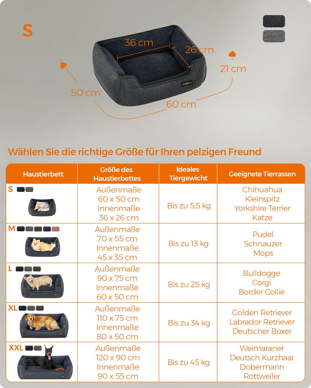 Dog basket with removable and washable dark gray cover