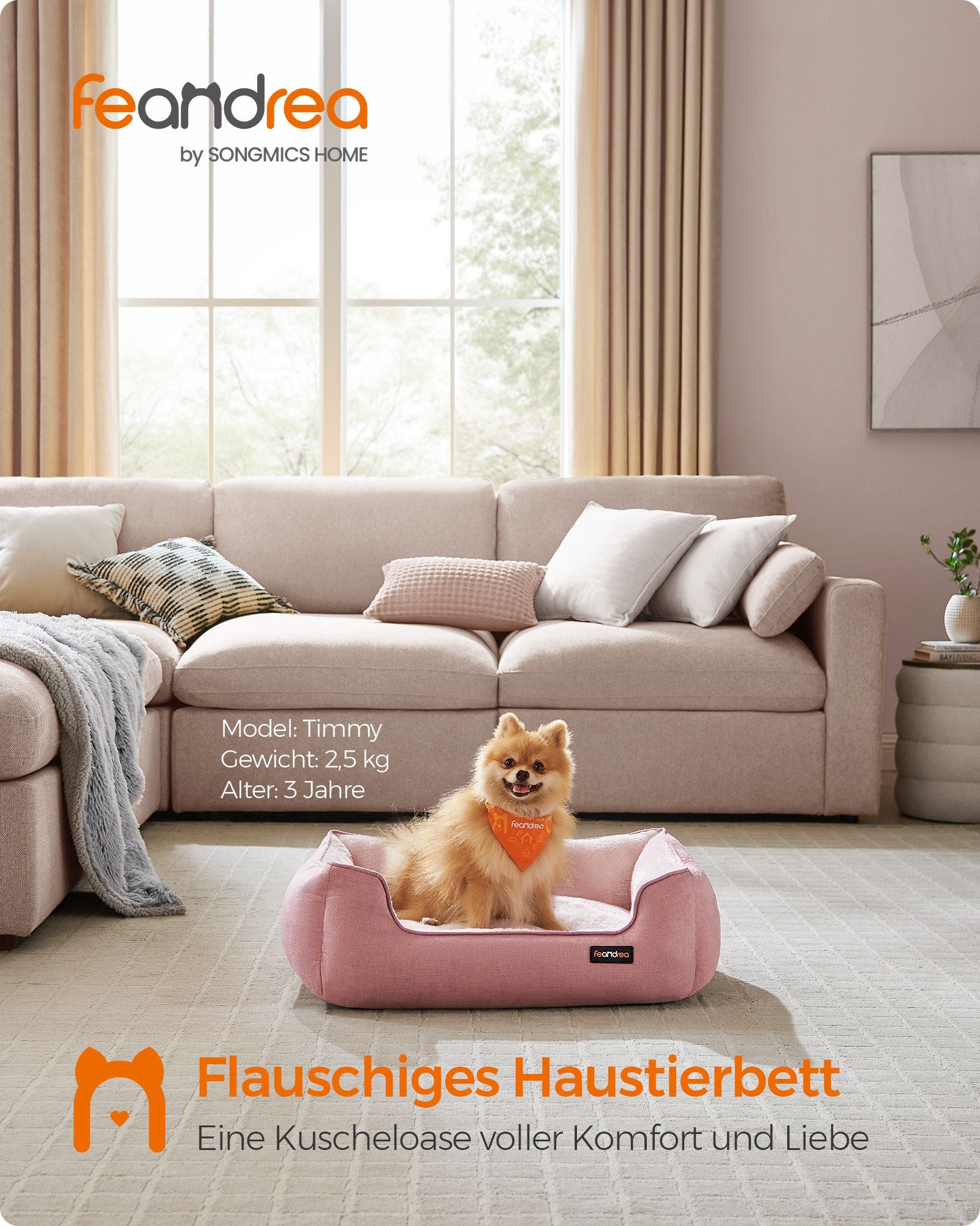 Dog bed - linen look - for small dogs - pastel pink