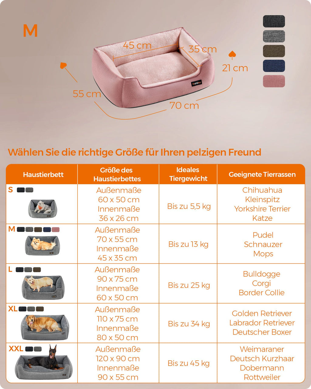 Dog bed - linen look - for small dogs - pastel pink