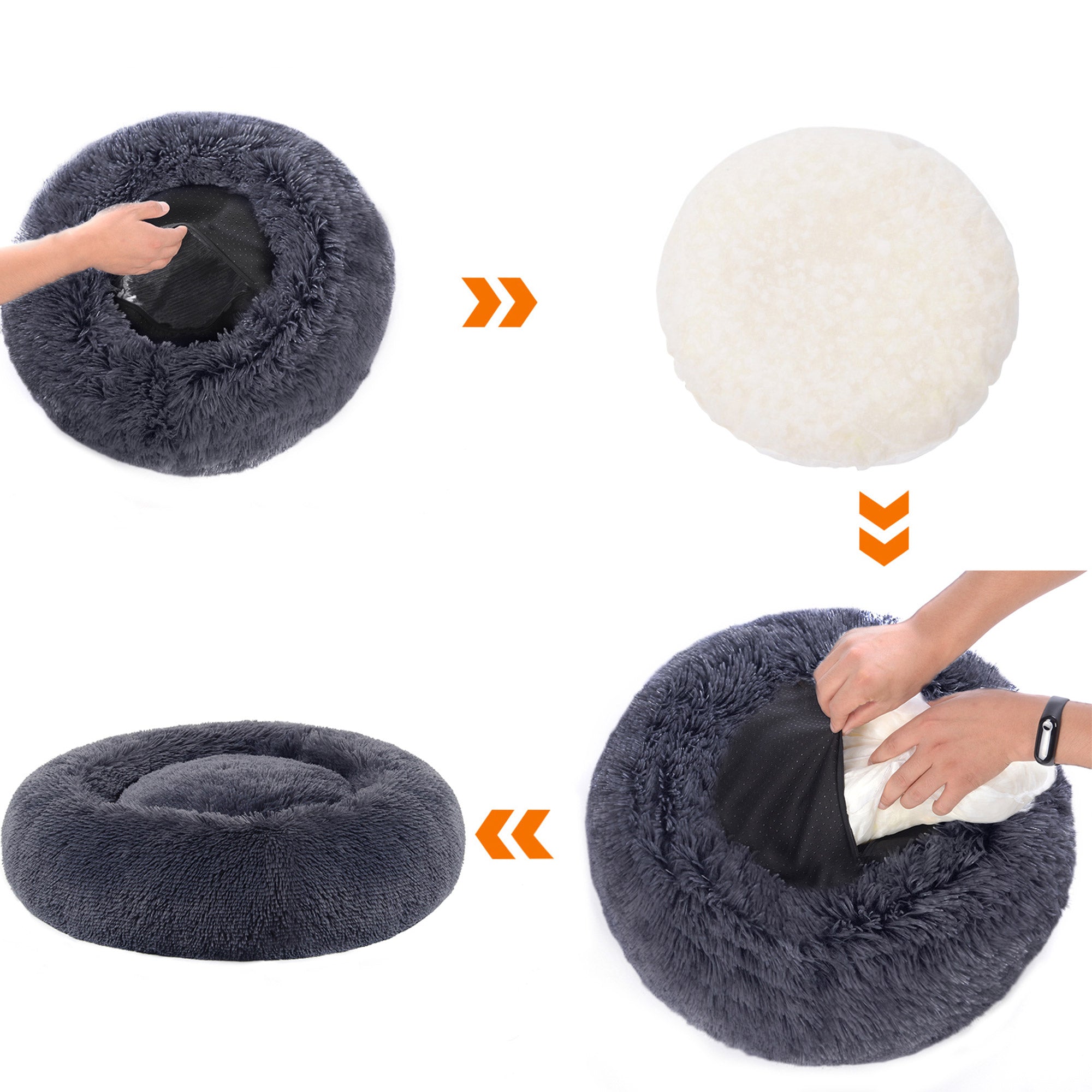 Dog bed - cat bed - Soft plush - Dark gray
