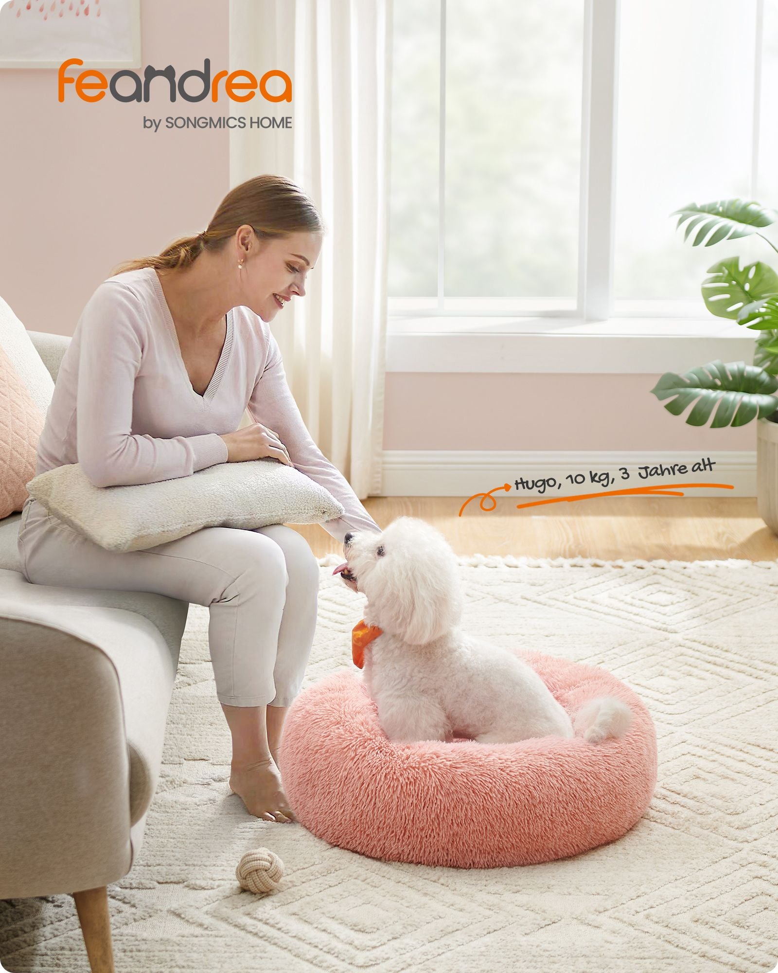 Cat basket - washable - long plush - pink