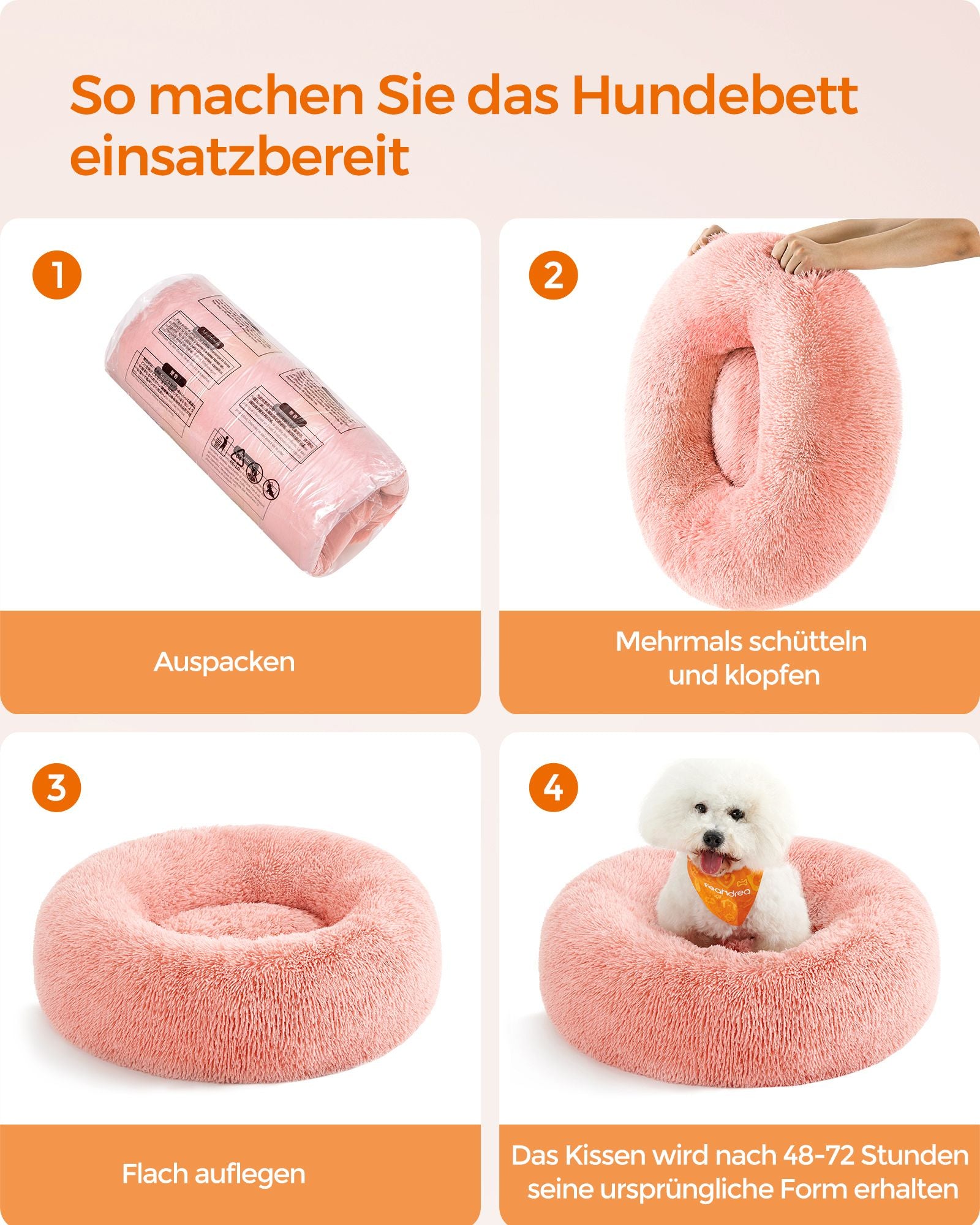 Cat basket - washable - long plush - pink