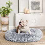 Fluffy Dog Bed - With Donut Cushion - Ombré Gray