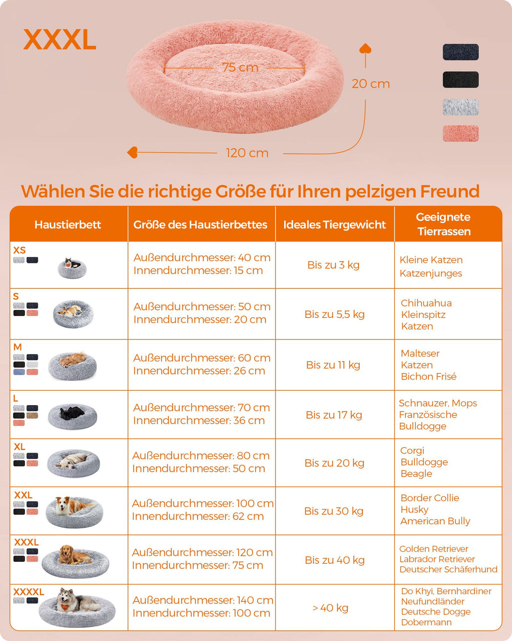 Dog basket - fluffy & washable - Ø 120 cm - pink