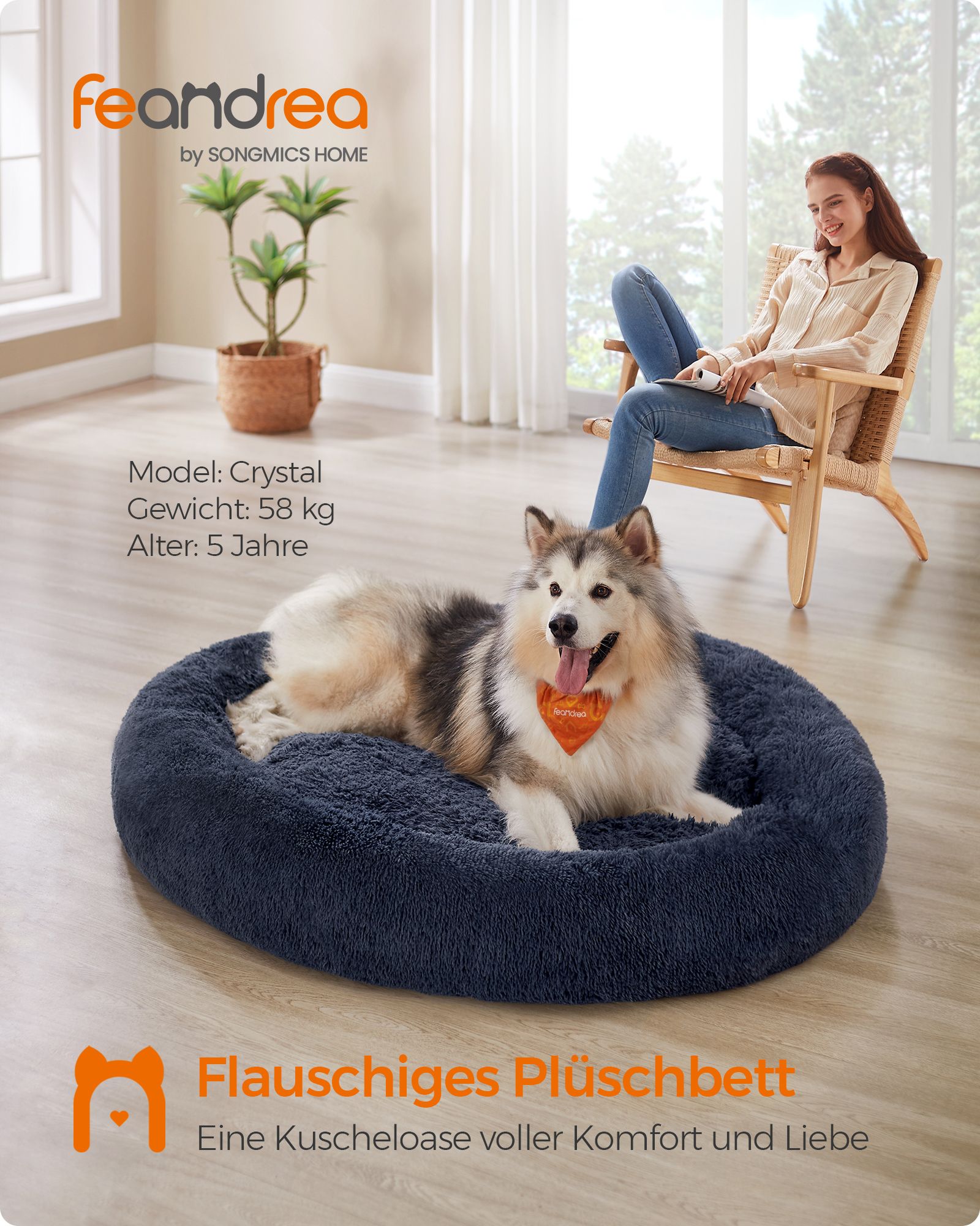 Dog bed - removable middle part - dark gray