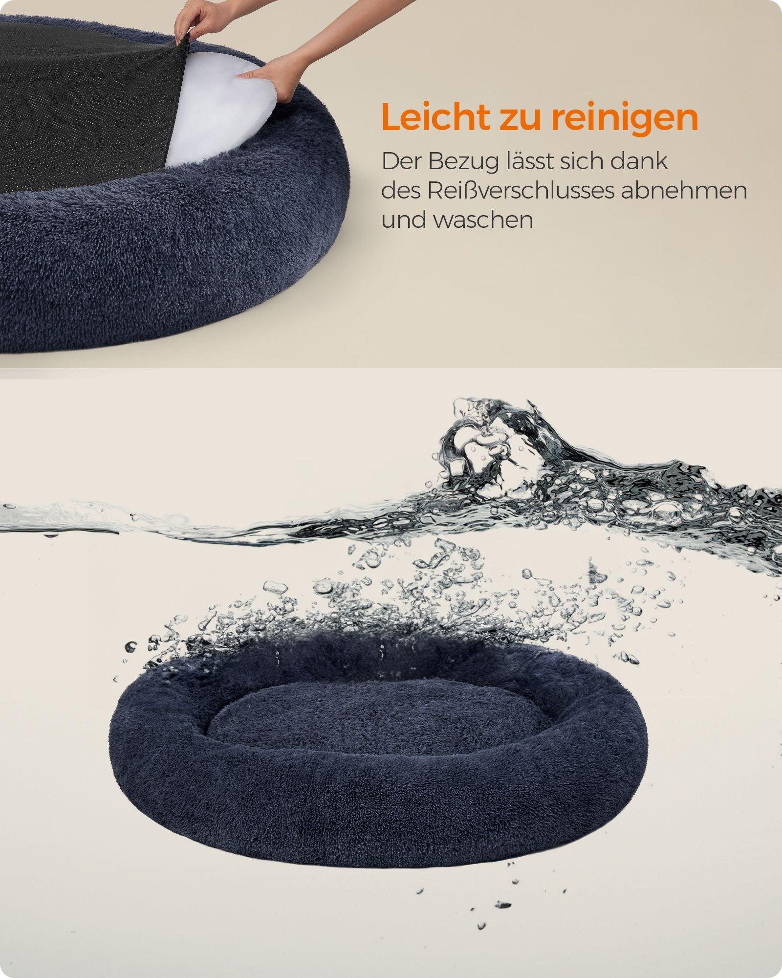 Dog bed - removable middle part - dark gray