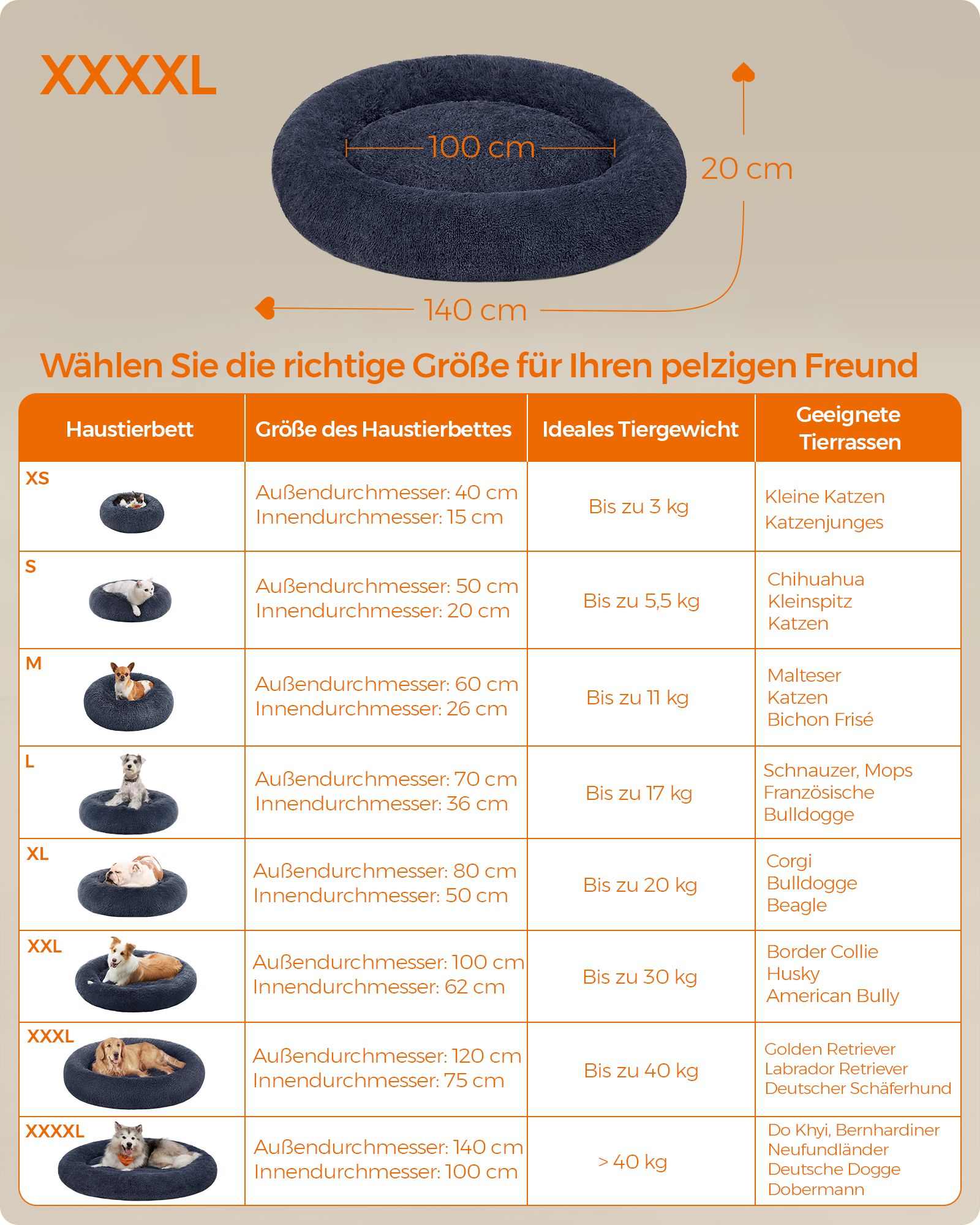 Dog bed - removable middle part - dark gray