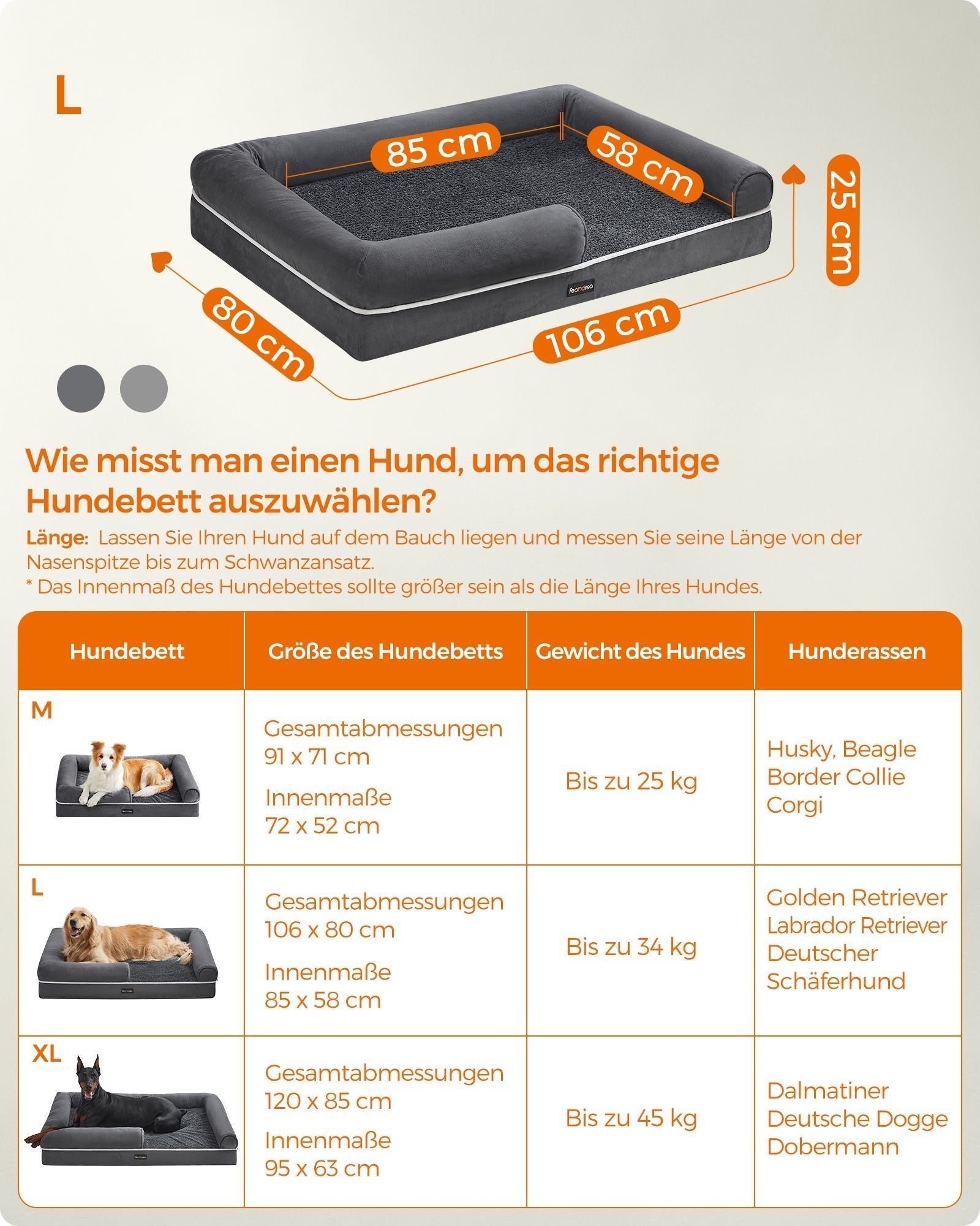 Orthopedic dog bed - Dog bed - With raised edge - 106 x 80 x 25 cm - Black