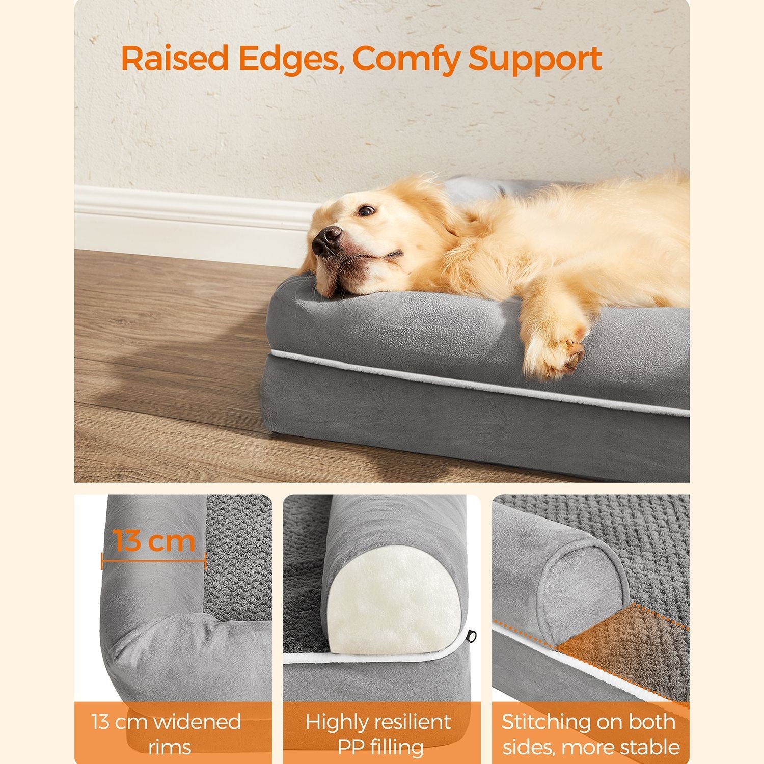 Orthopedic dog bed - Dog bed - With raised edge - 106 x 80 x 25 cm - Gray