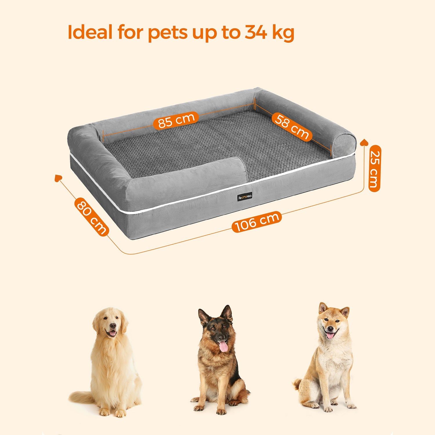 Orthopedic dog bed - Dog bed - With raised edge - 106 x 80 x 25 cm - Gray