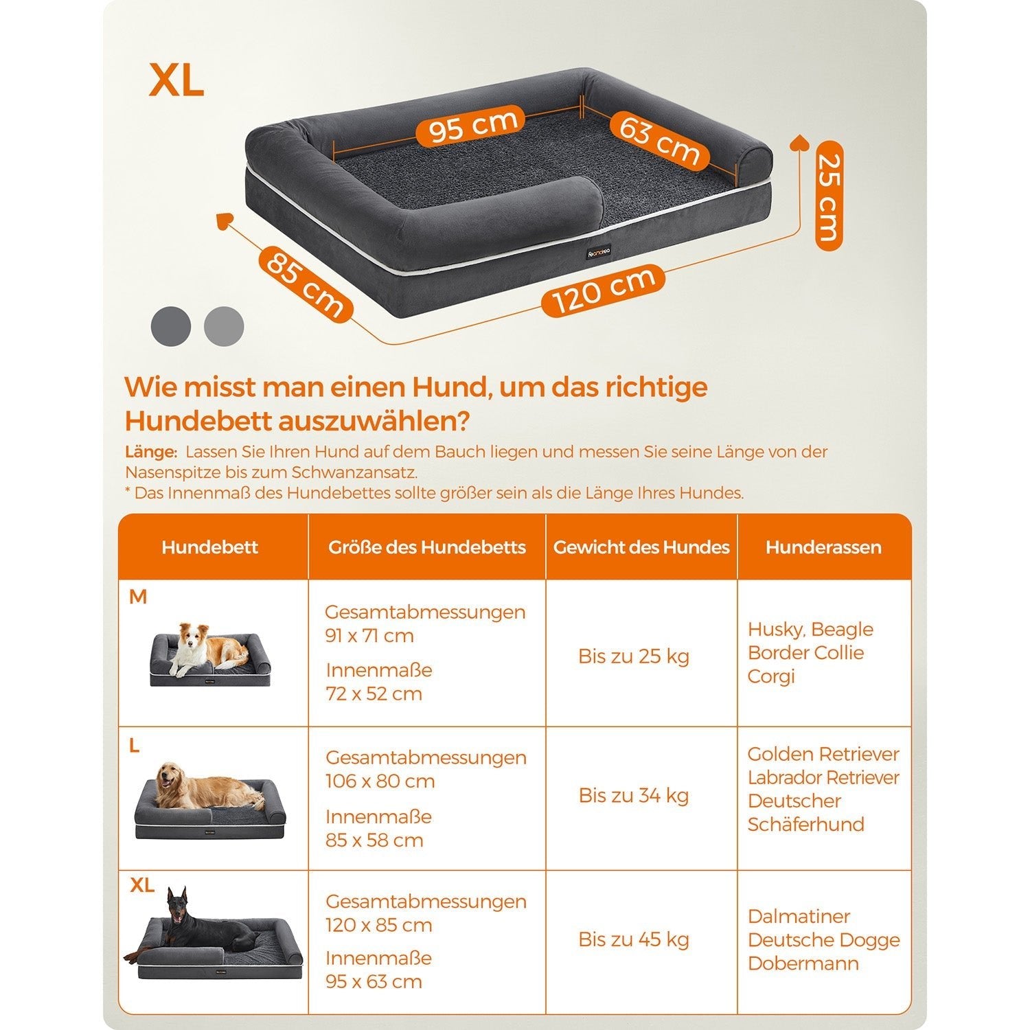 Orthopedic dog bed - Dog bed - With raised edge - 120 x 85 x 25 cm - Black