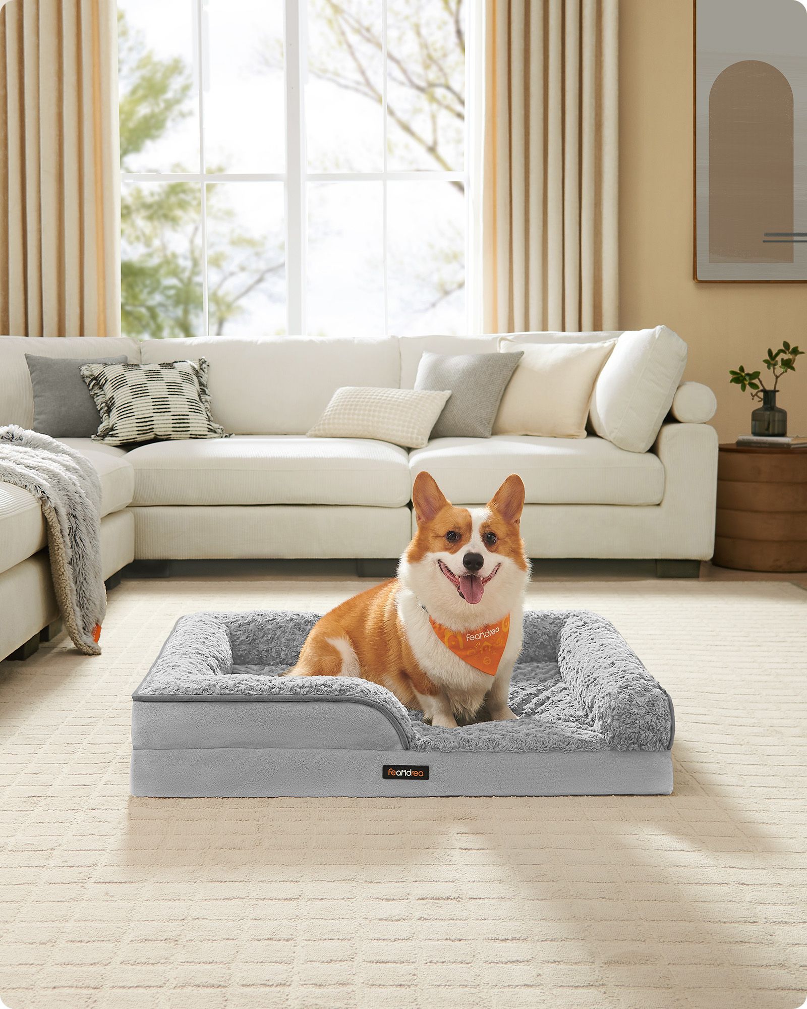 Orthopedic dog bed with plush cover 91 x 68 x 16 cm