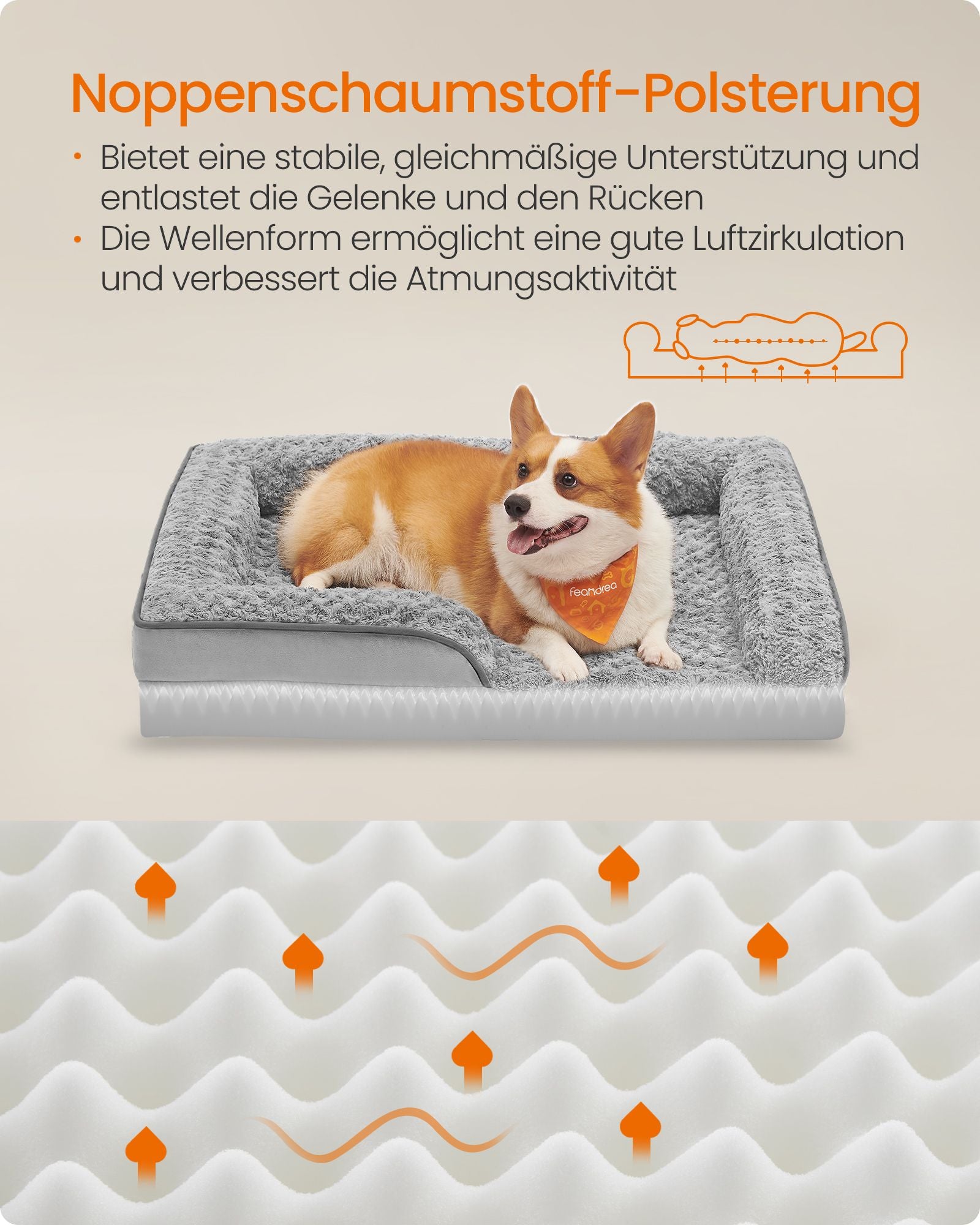 Orthopedic dog bed with plush cover 91 x 68 x 16 cm