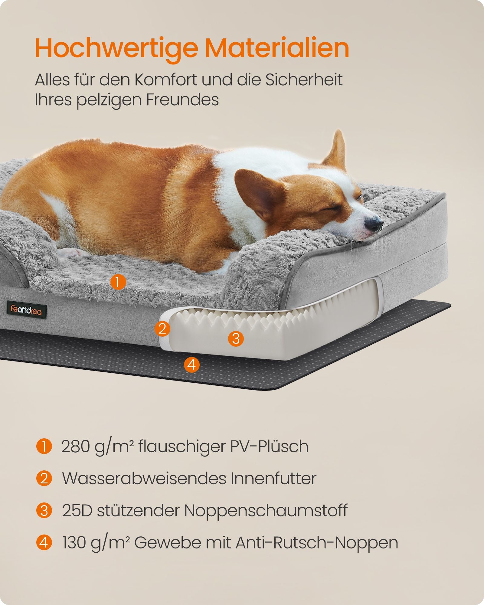 Orthopedic dog bed with plush cover 91 x 68 x 16 cm