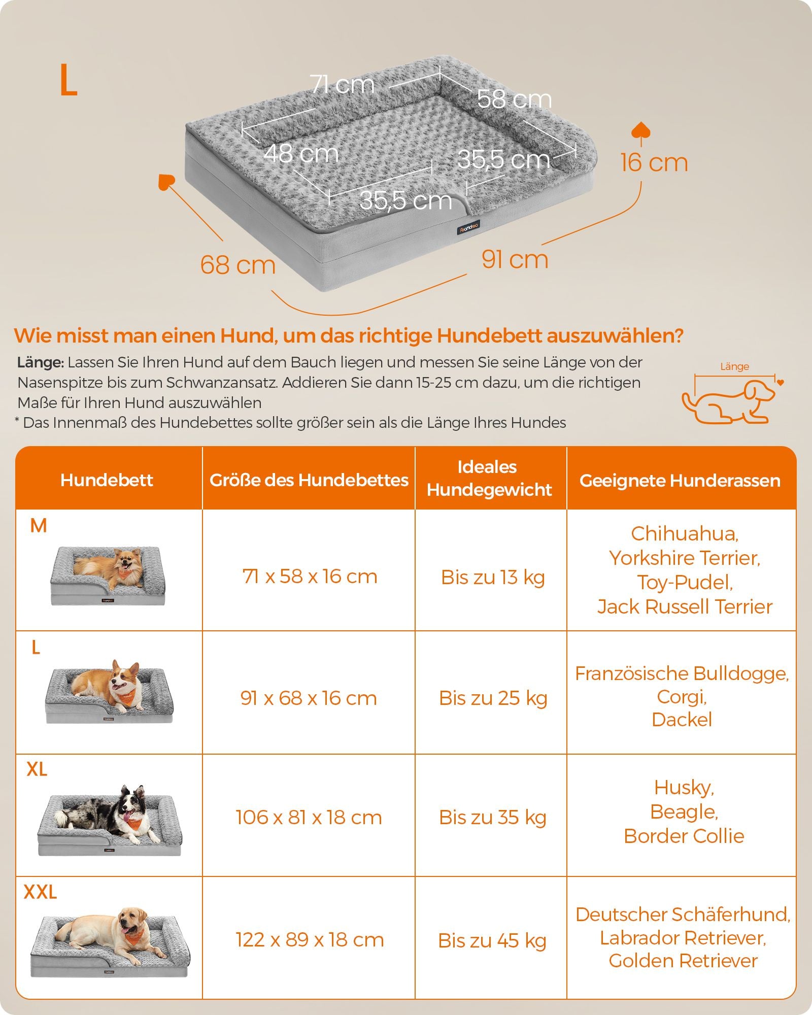 Orthopedic dog bed with plush cover 91 x 68 x 16 cm