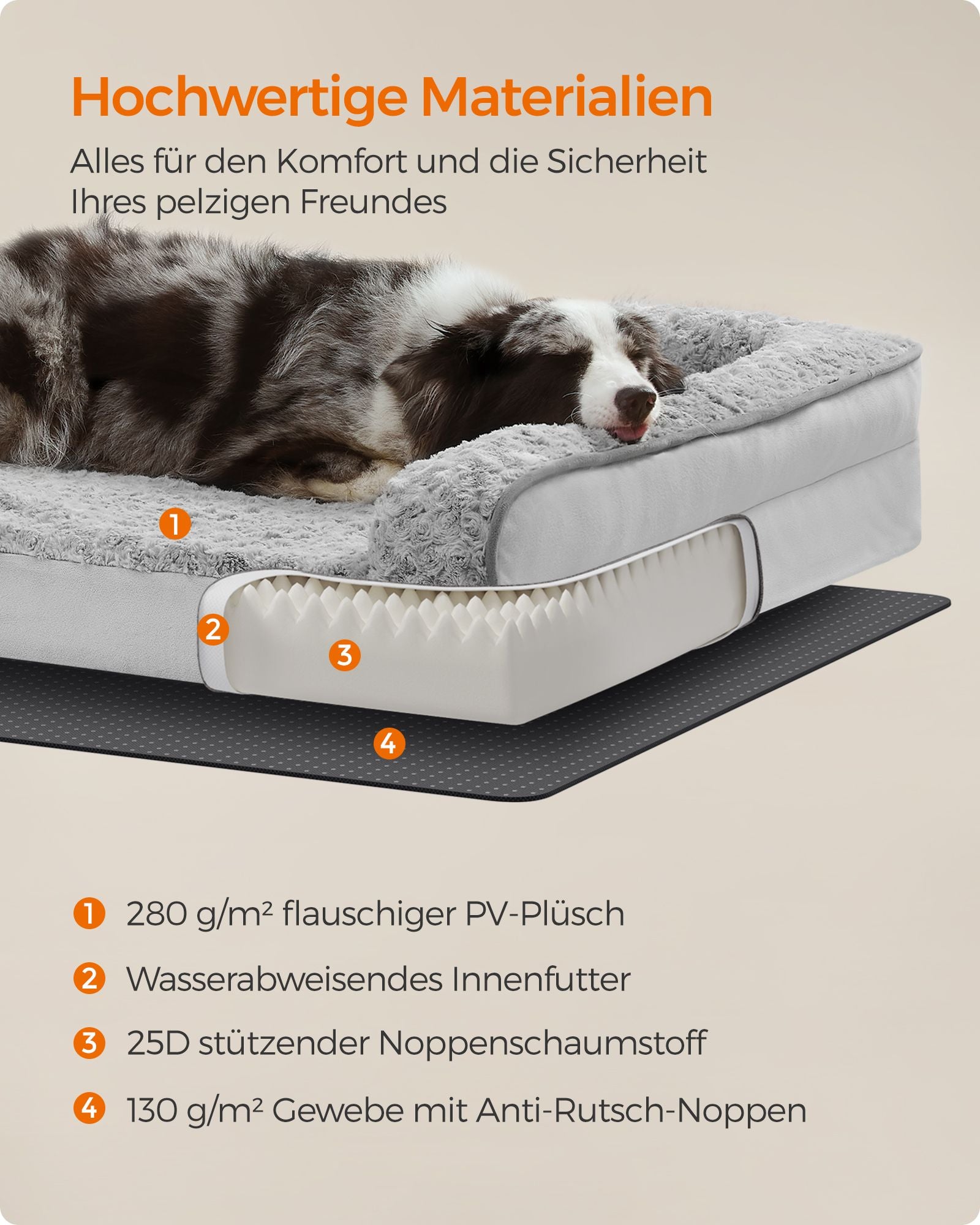 Orthopedic dog bed with plush cover in pigeon gray