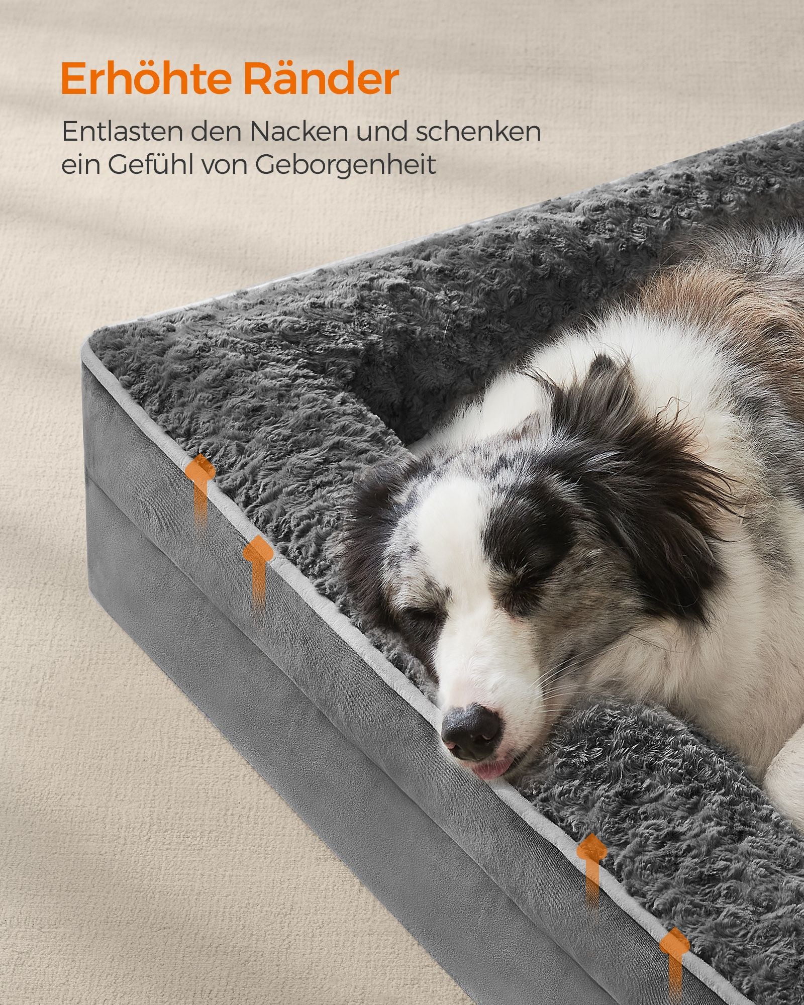 Orthopedic dog bed with plush upholstery in Leigrijs